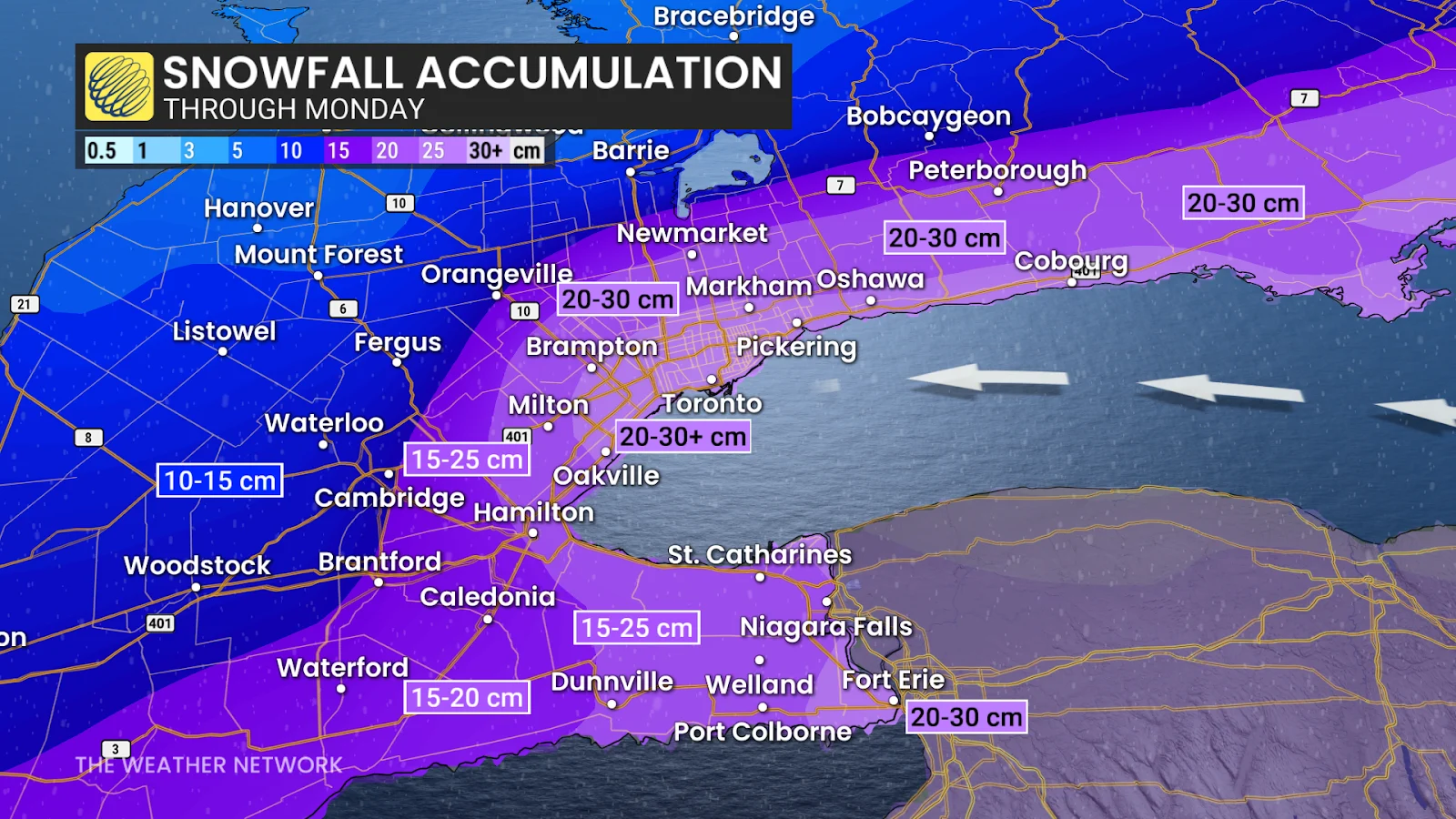 Snowfall accumulation for the golden horseshoe, Ontario