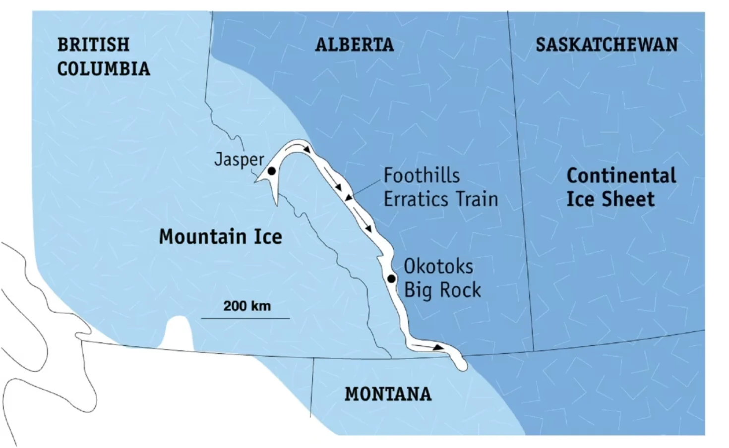 CBC: The Foothills Erratics Train runs from about Hinton, Alta., all the way down to the Montana border. (Government of Alberta)