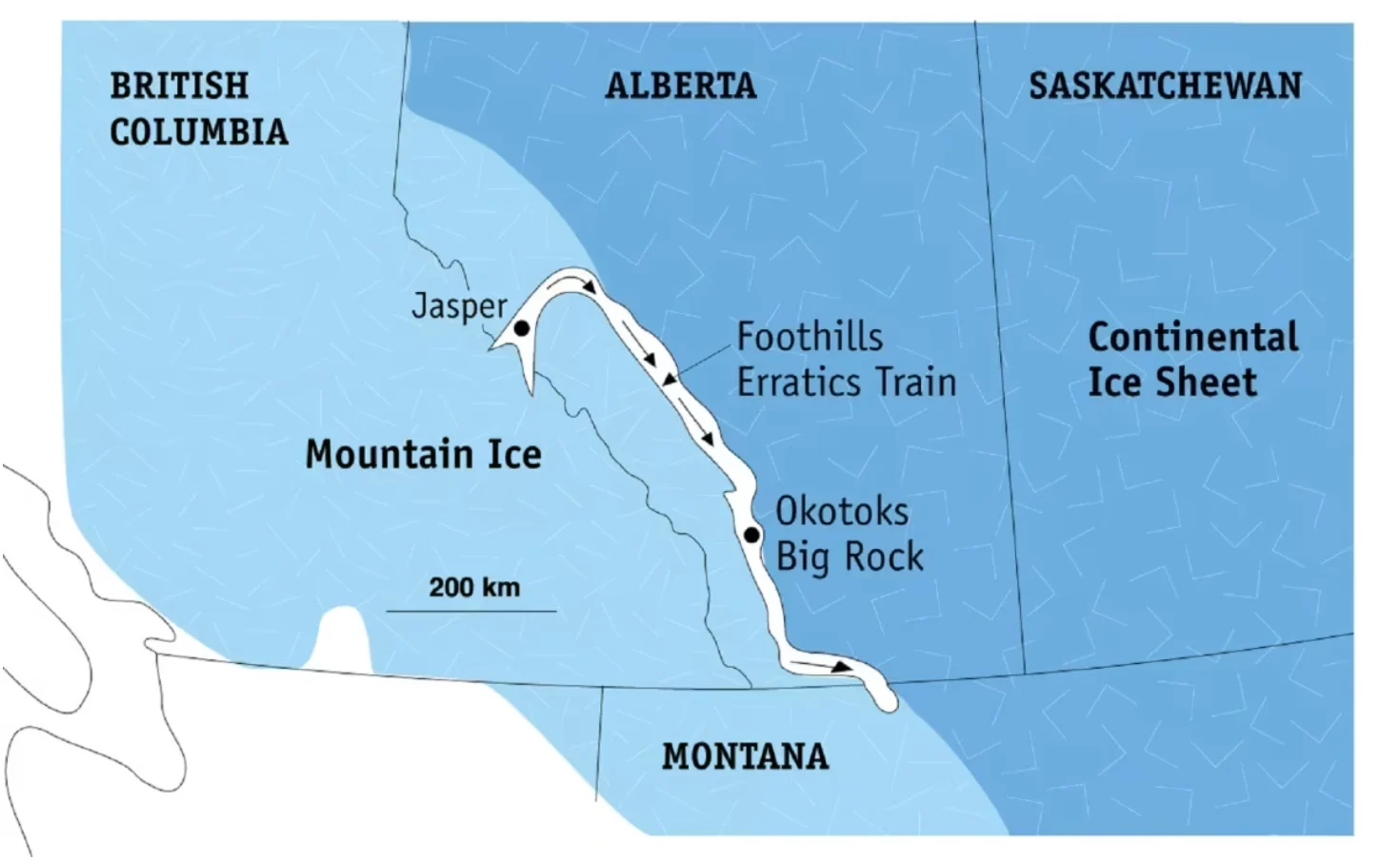 CBC: The Foothills Erratics Train runs from about Hinton, Alta., all the way down to the Montana border. (Government of Alberta)