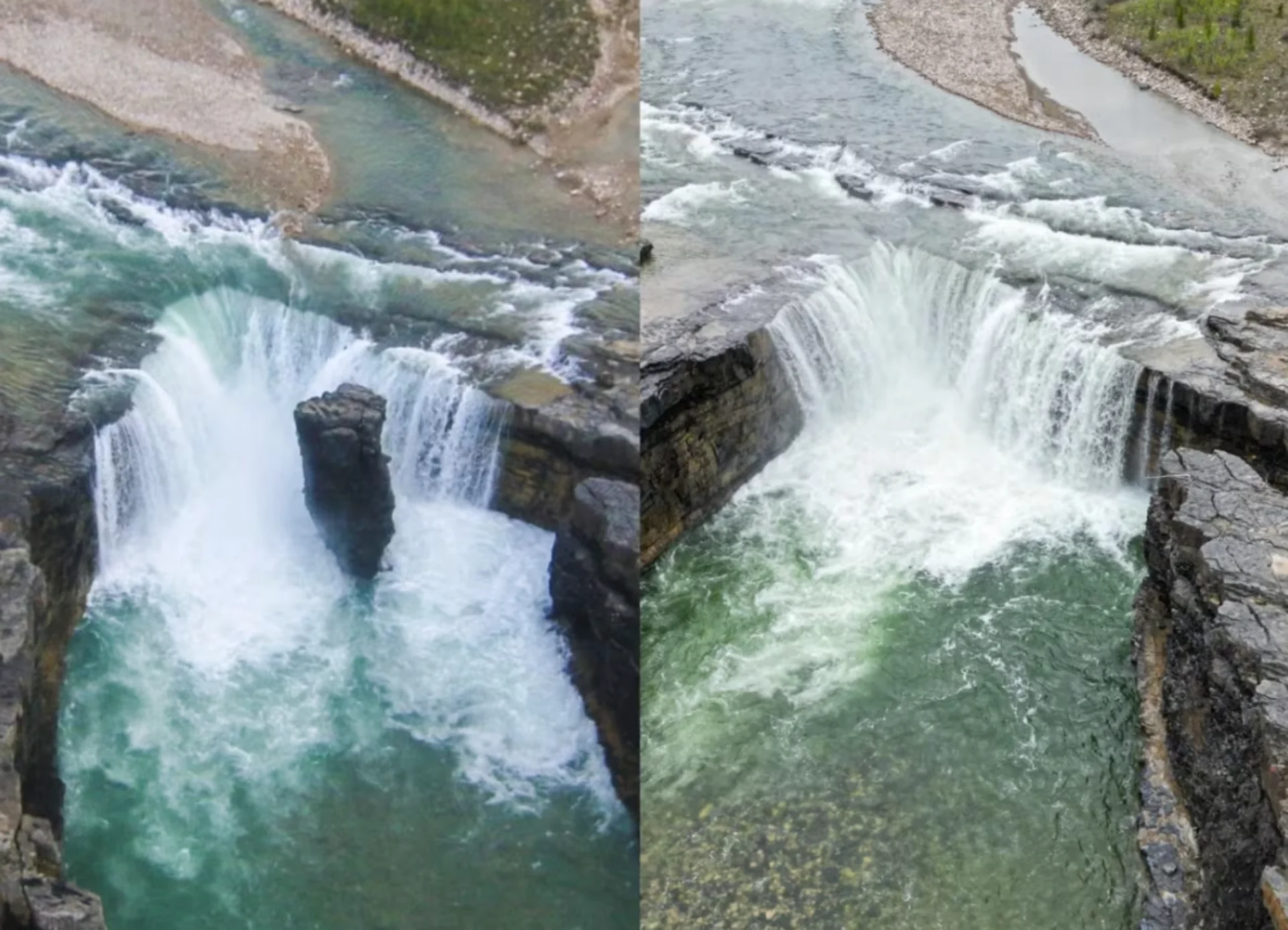 Photographer captures dramatic before-and-after shots of N.W.T. waterfall