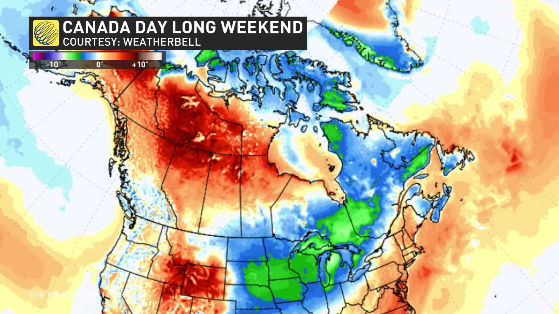 Canada Day long weekend temperature anomalies