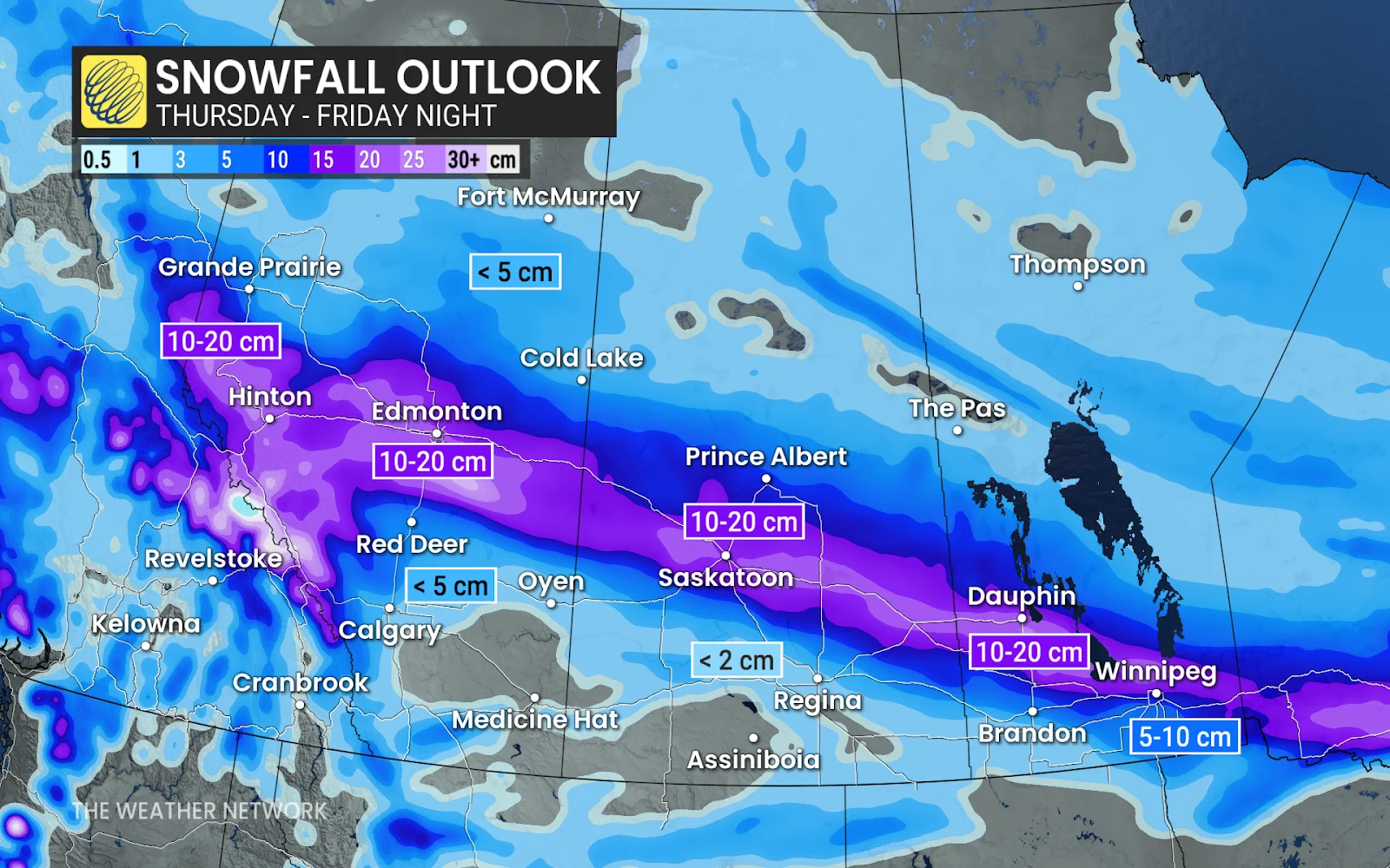 Prairies forecast snowfall outlook between Thursday and Friday night - March 26, 2025