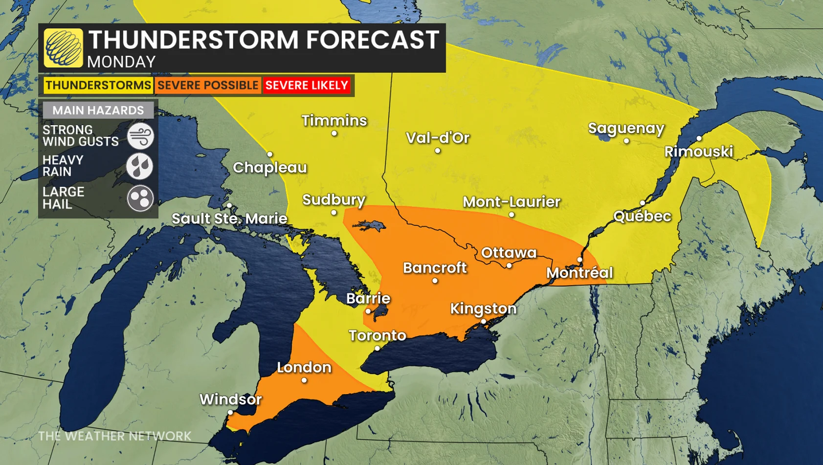 Ontario Monday storm risk - Aug. 9, 2026
