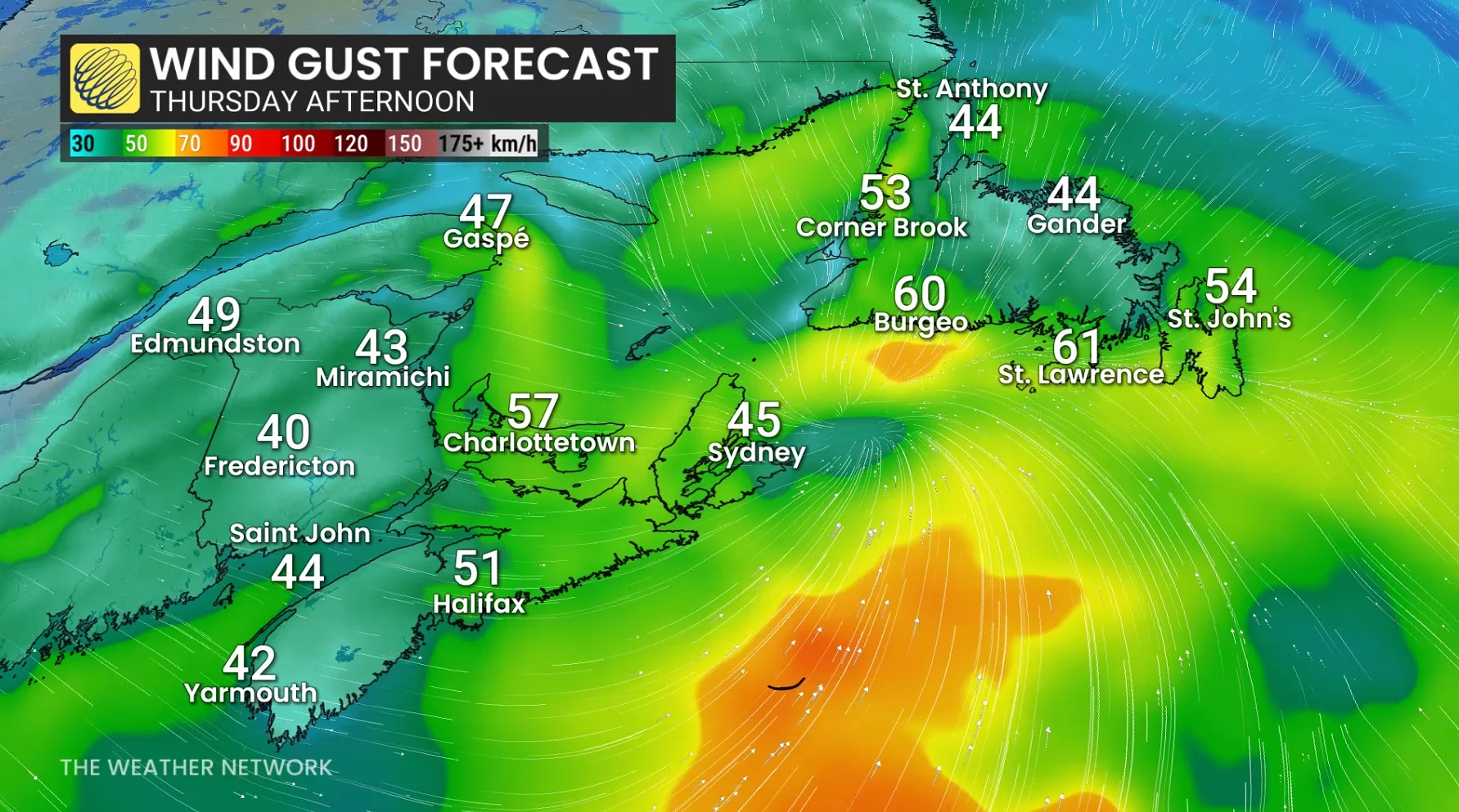 Atlantic Canada wind gust Thursday afternoon