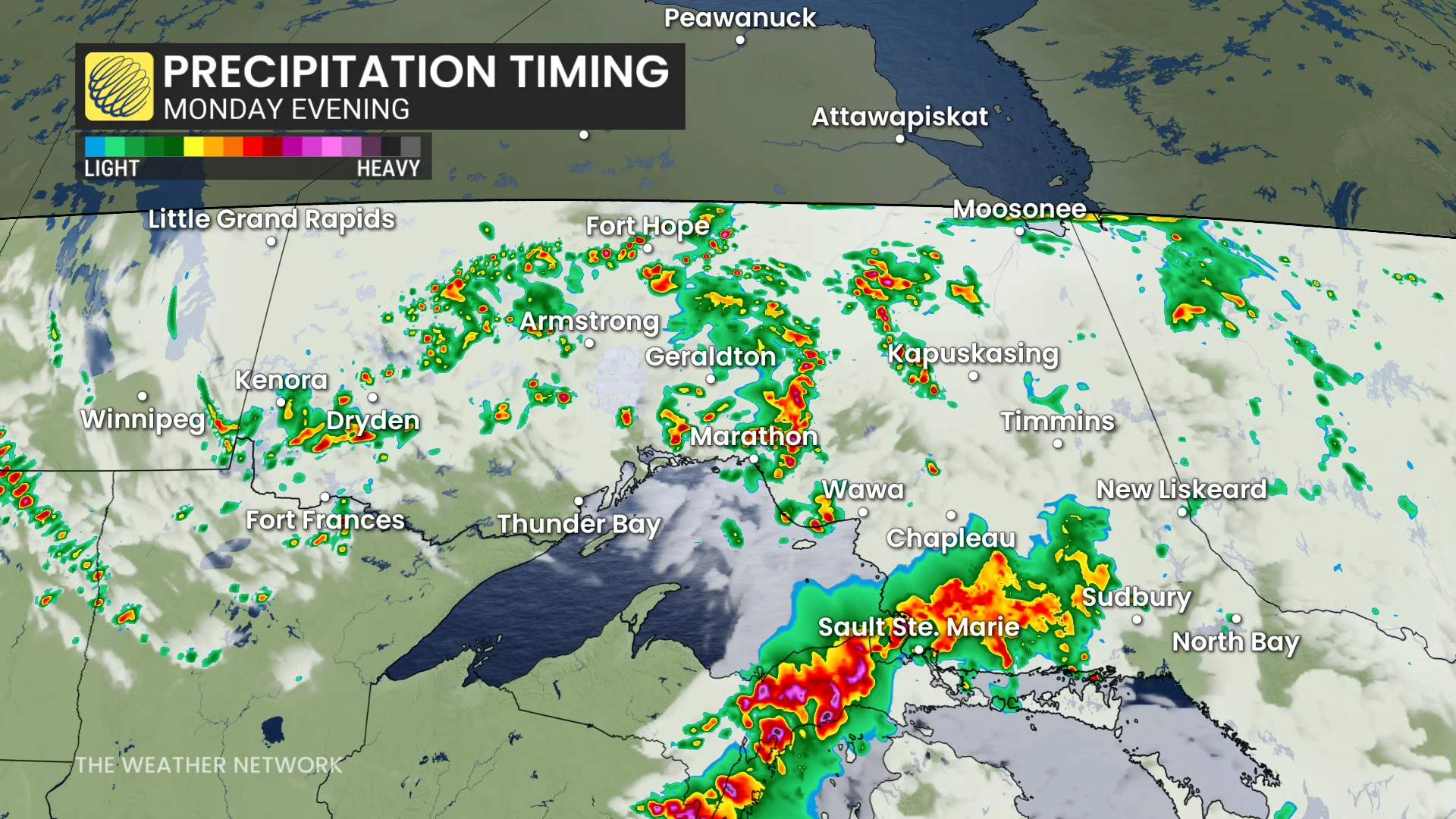 Baron - Ontario precipitation Monday evening - July 20