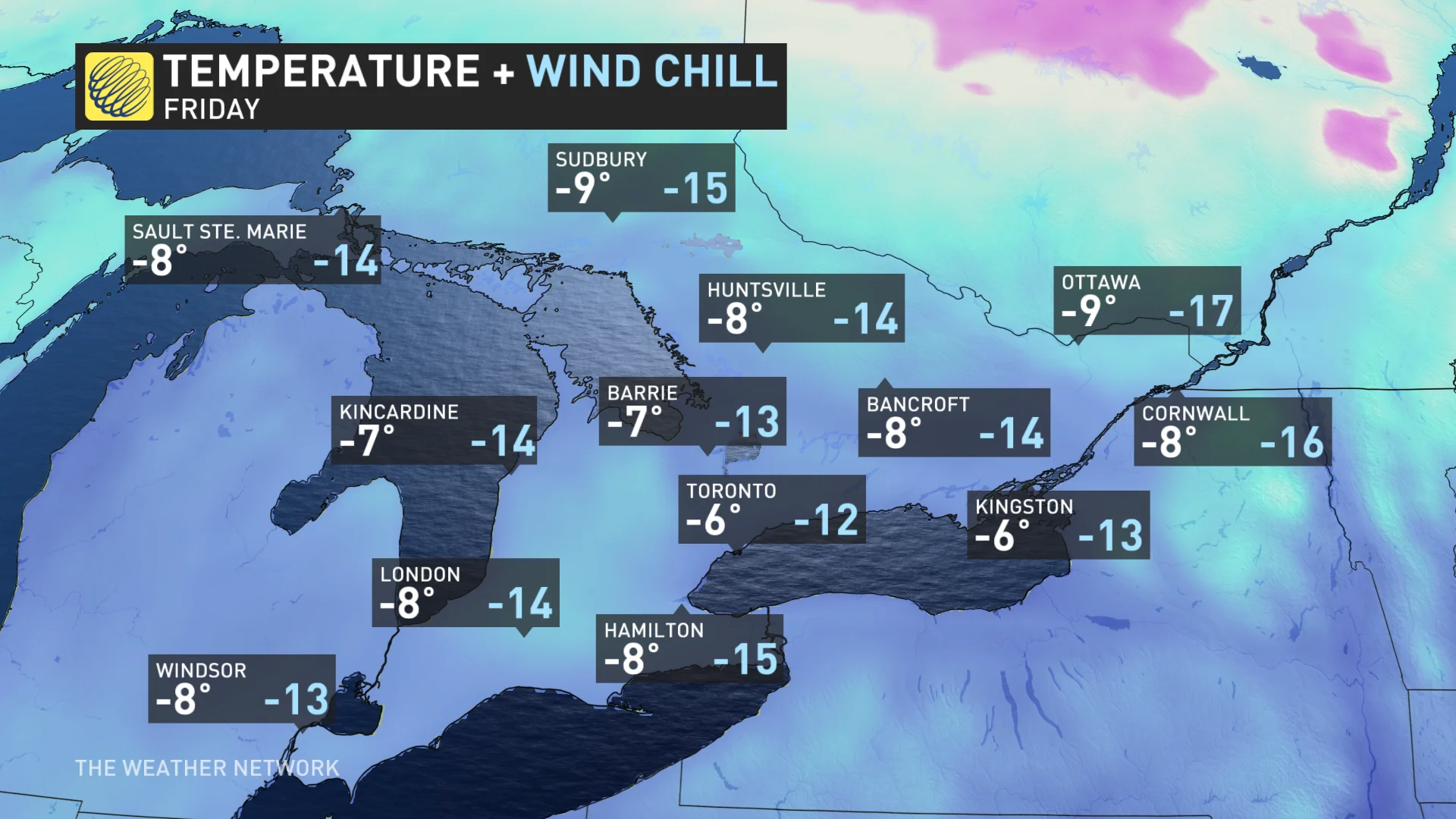 Baron - Ontario temperatures Friday - Feb13