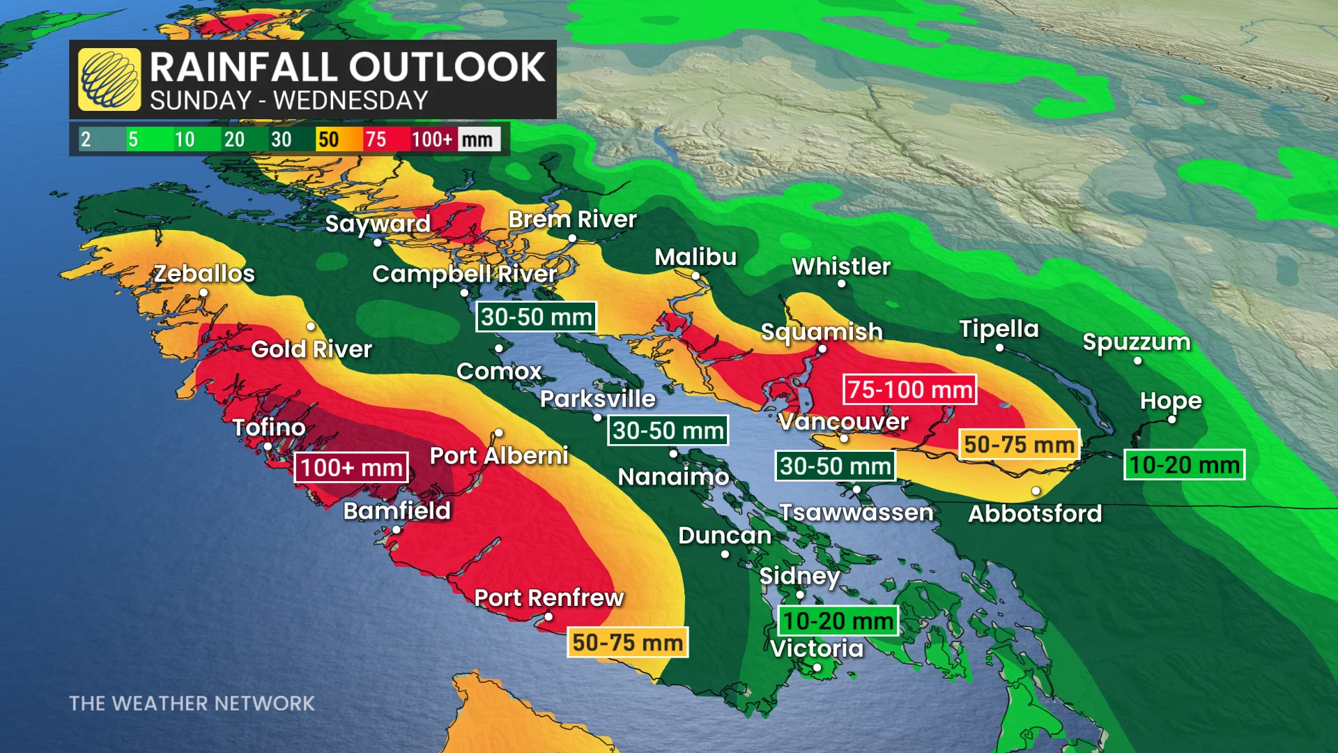 B.C. rainfall outlook (Sunday to Wednesday)