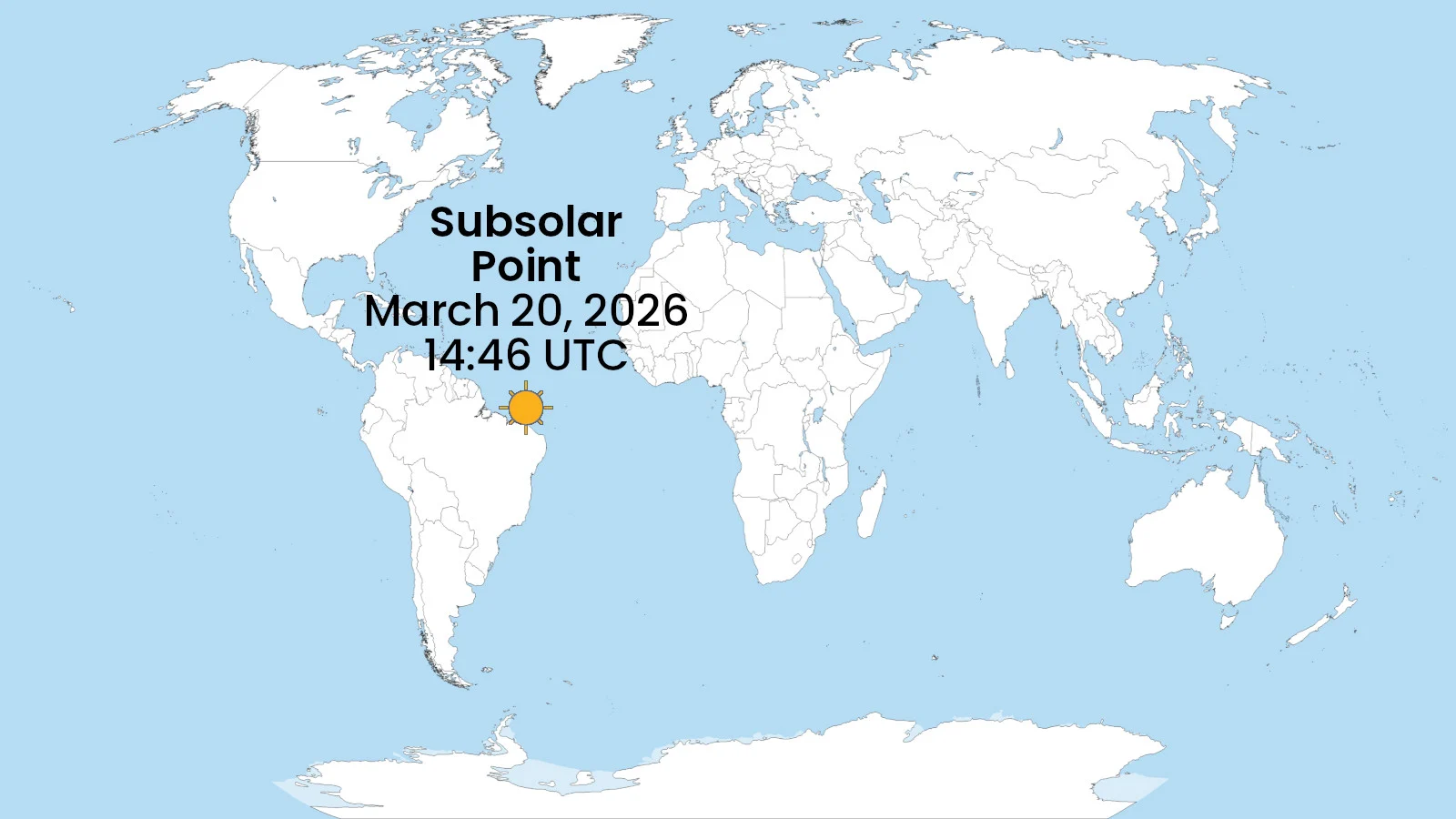 Subsolar Point Map - March 20 2026 Equinox