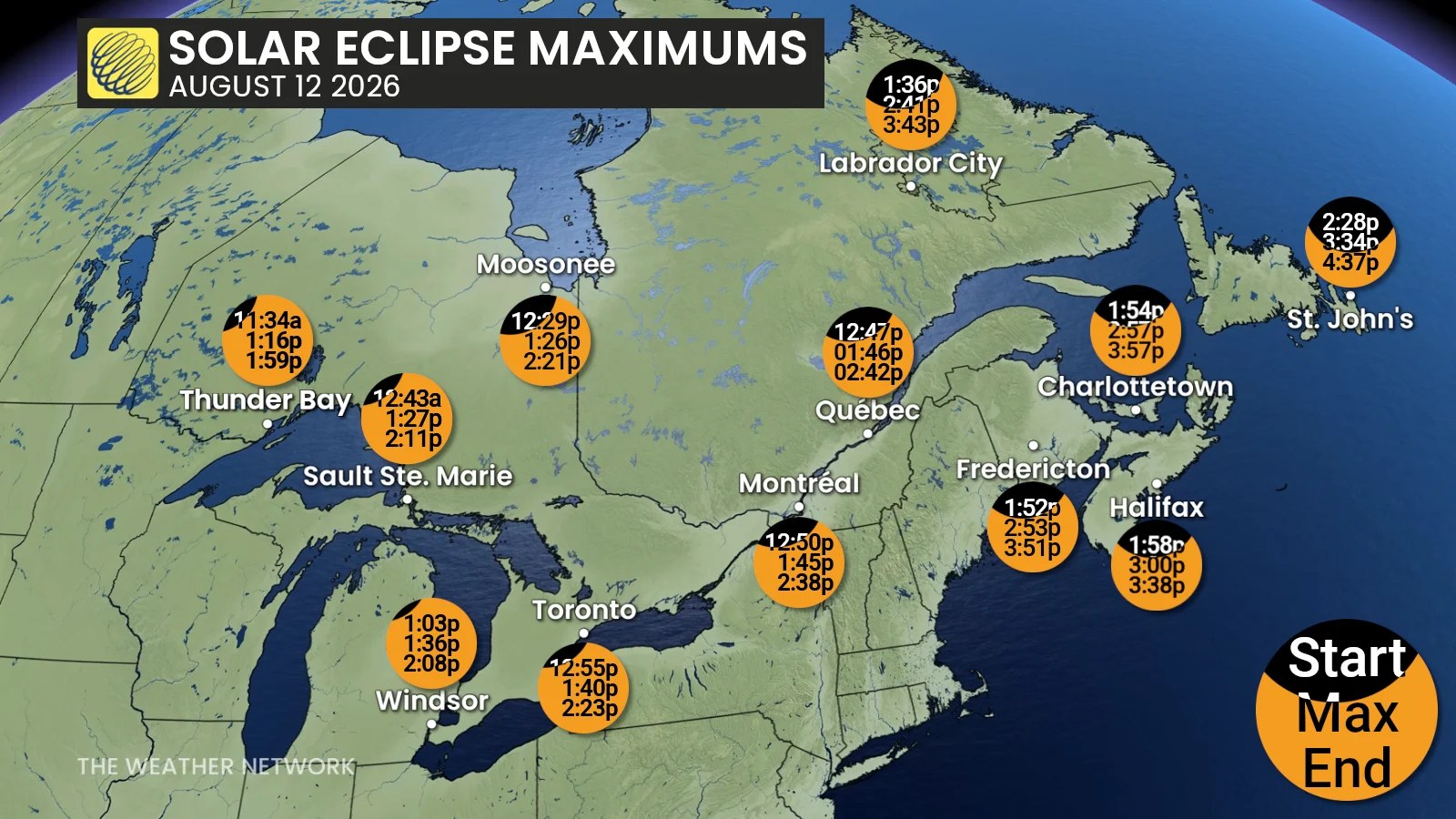 August 12 2026 Partial Solar Eclipse Maximums - East