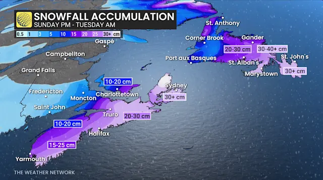 Nor’easter to bring 20–40 cm of snow, strong winds to Atlantic Canada ...