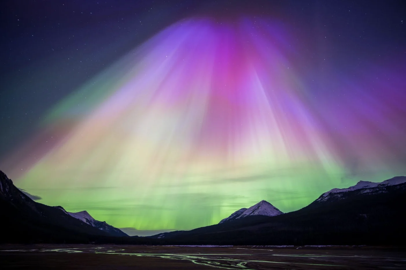Provided for Sponsorship: The Great Aurora of May 10, 2024, Medicine Lake, Jasper National Park. Credit: Devin E. Shaw