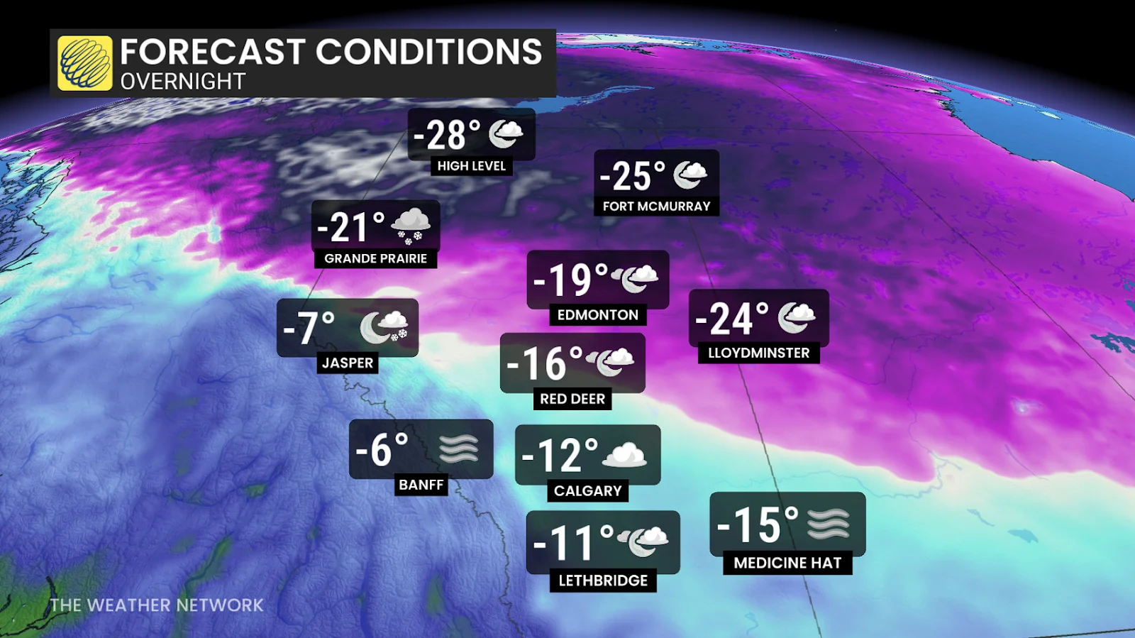 Alberta forecast conditions overnight