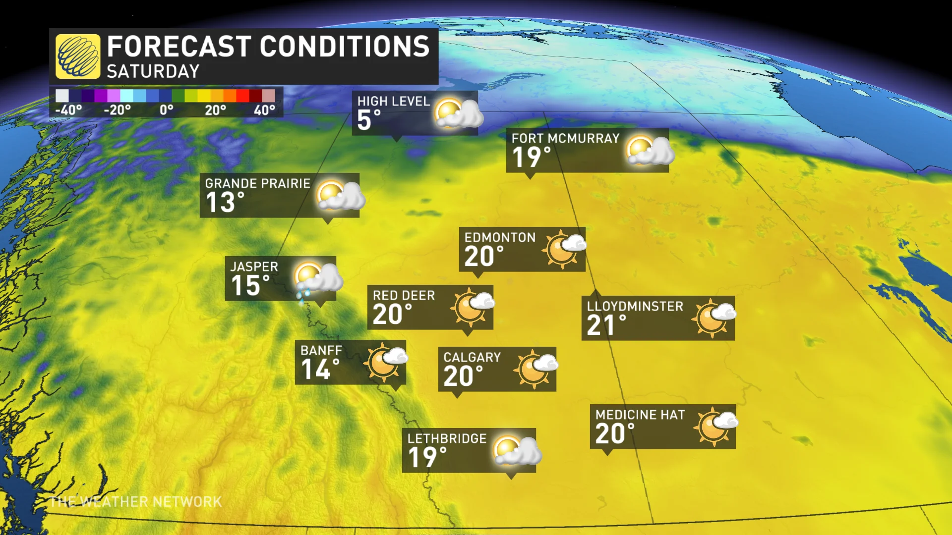 Alberta Saturday forecast conditions and temperatures
