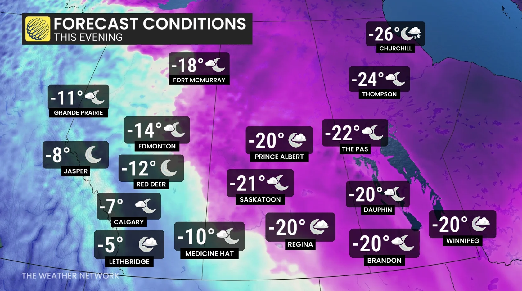 Prairies Sunday evening temperatures