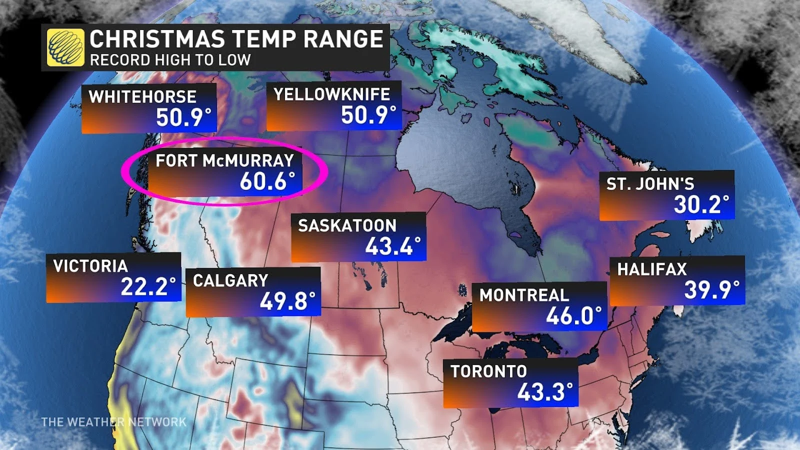 Christmas Temperature Range Across Canada