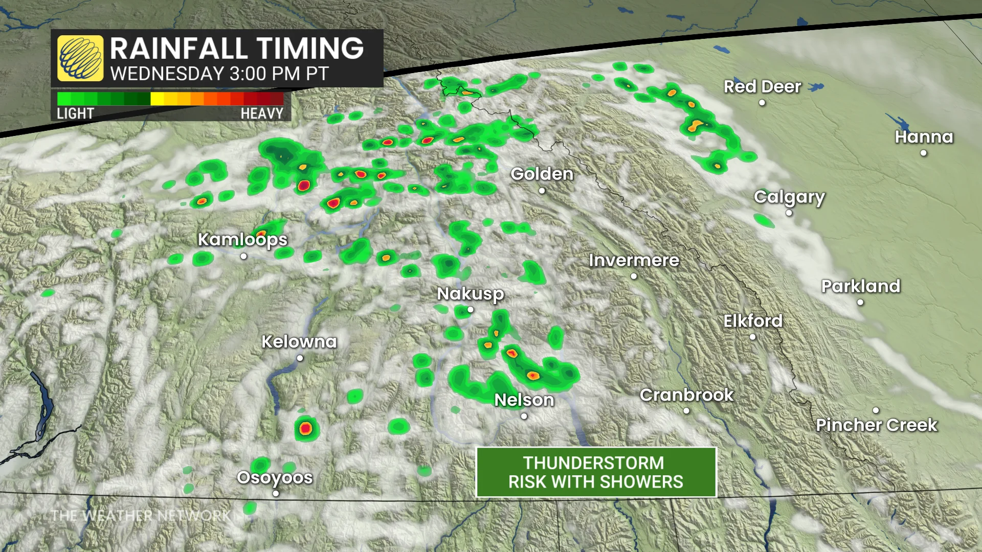 B.C. precipitation timing Wednesday afternoon