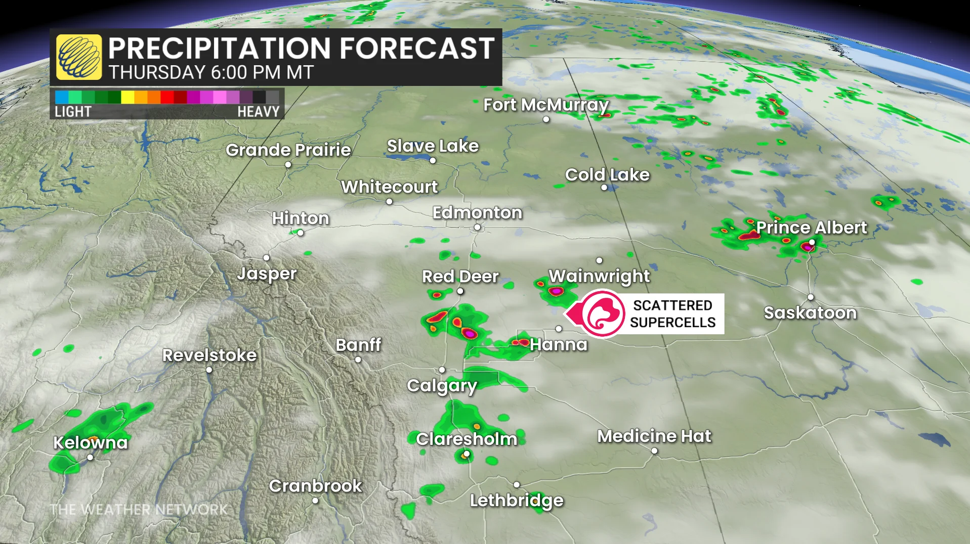 Alberta precipitation timing Thursday evening