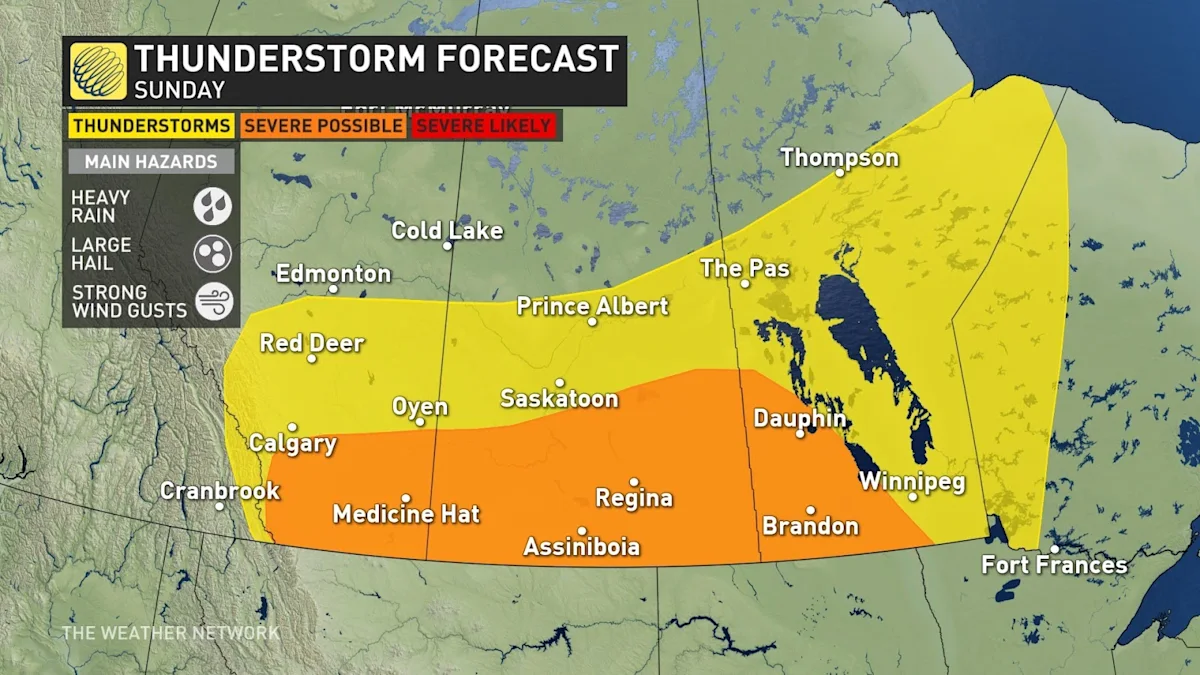 Renewed severe storm risk sweeps across the Prairies again Sunday - The ...