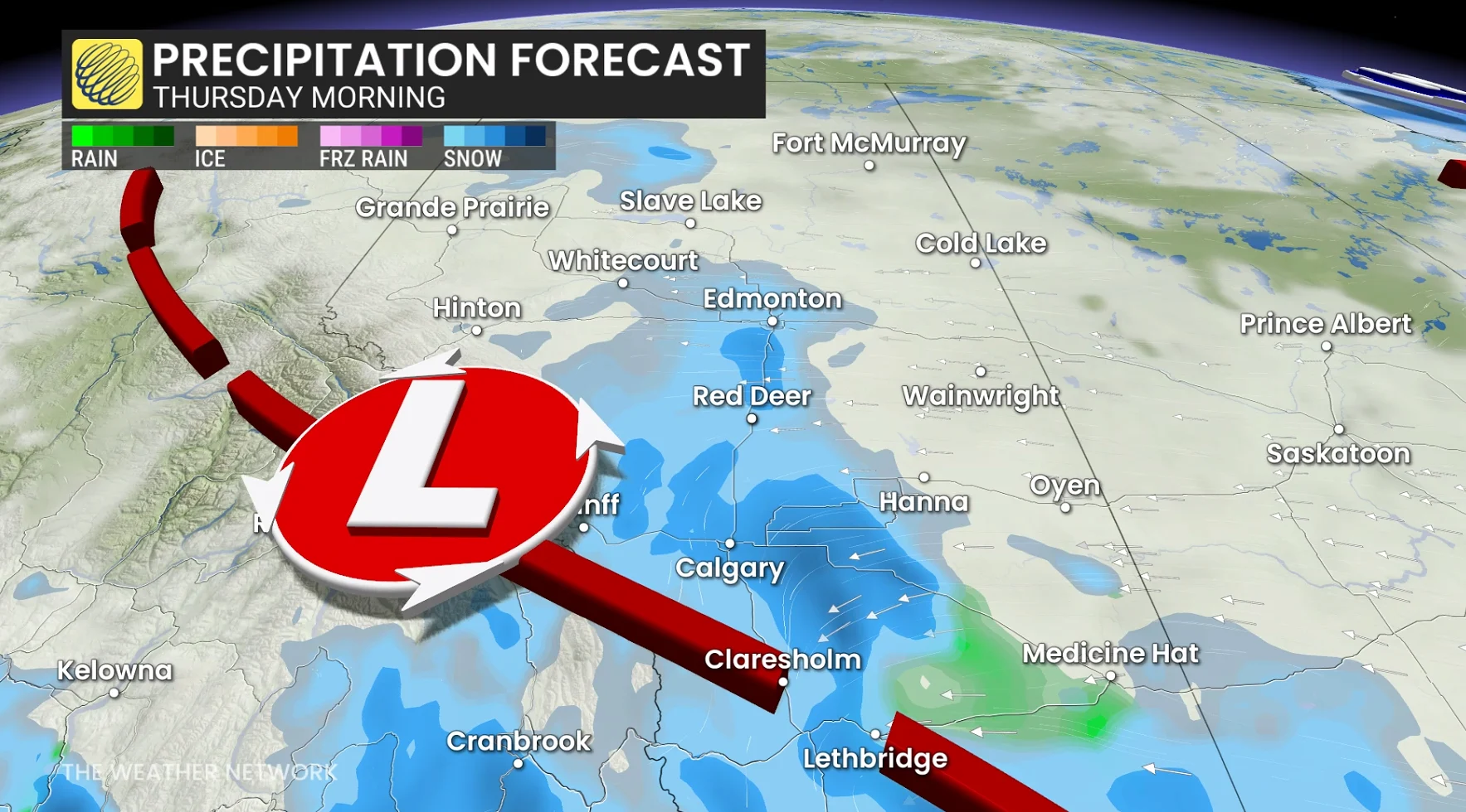Baron - Alberta Thursday morning precipitation - April 1