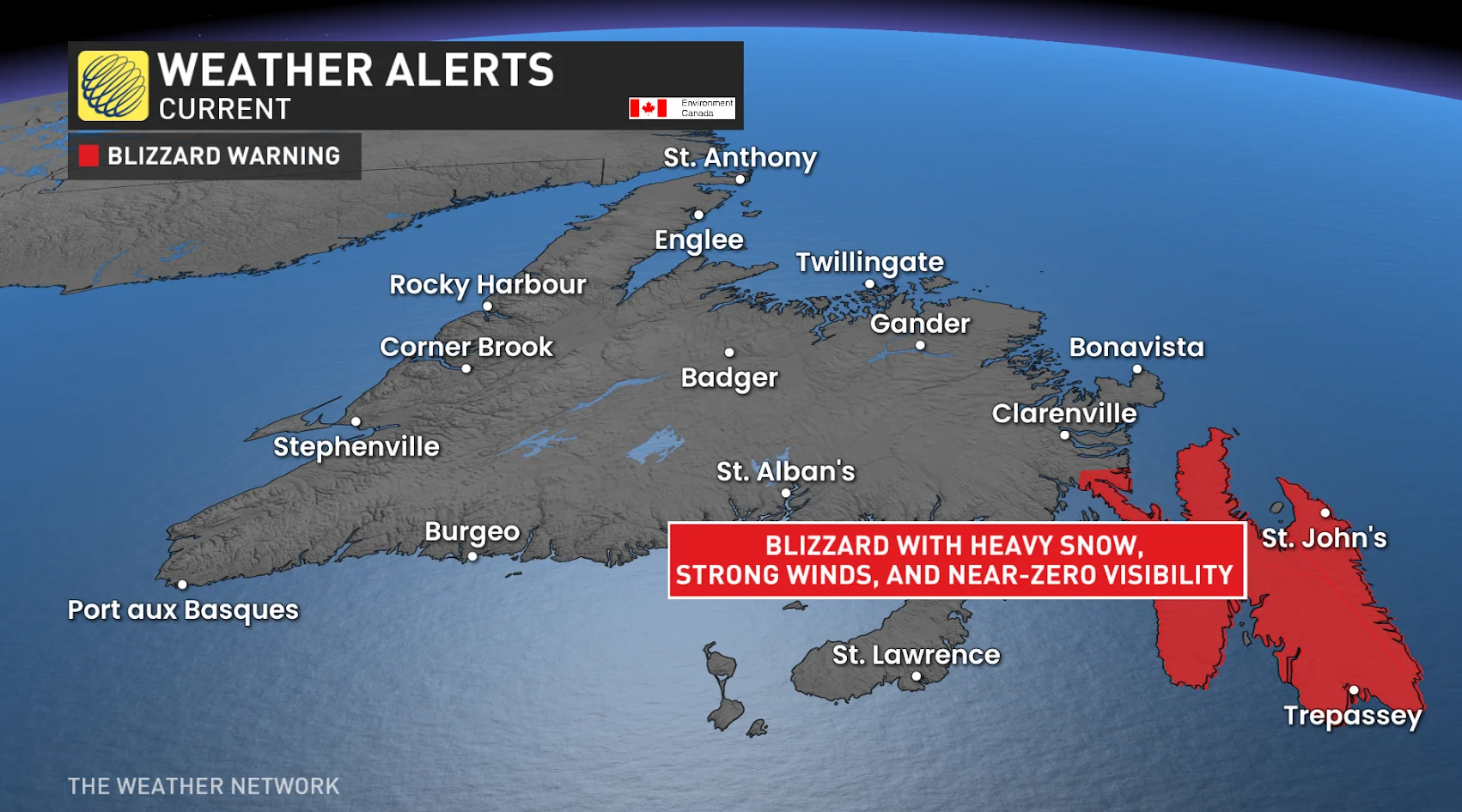 Newfoundland Avalon blizzard warning graphic - Feb. 8, 2025