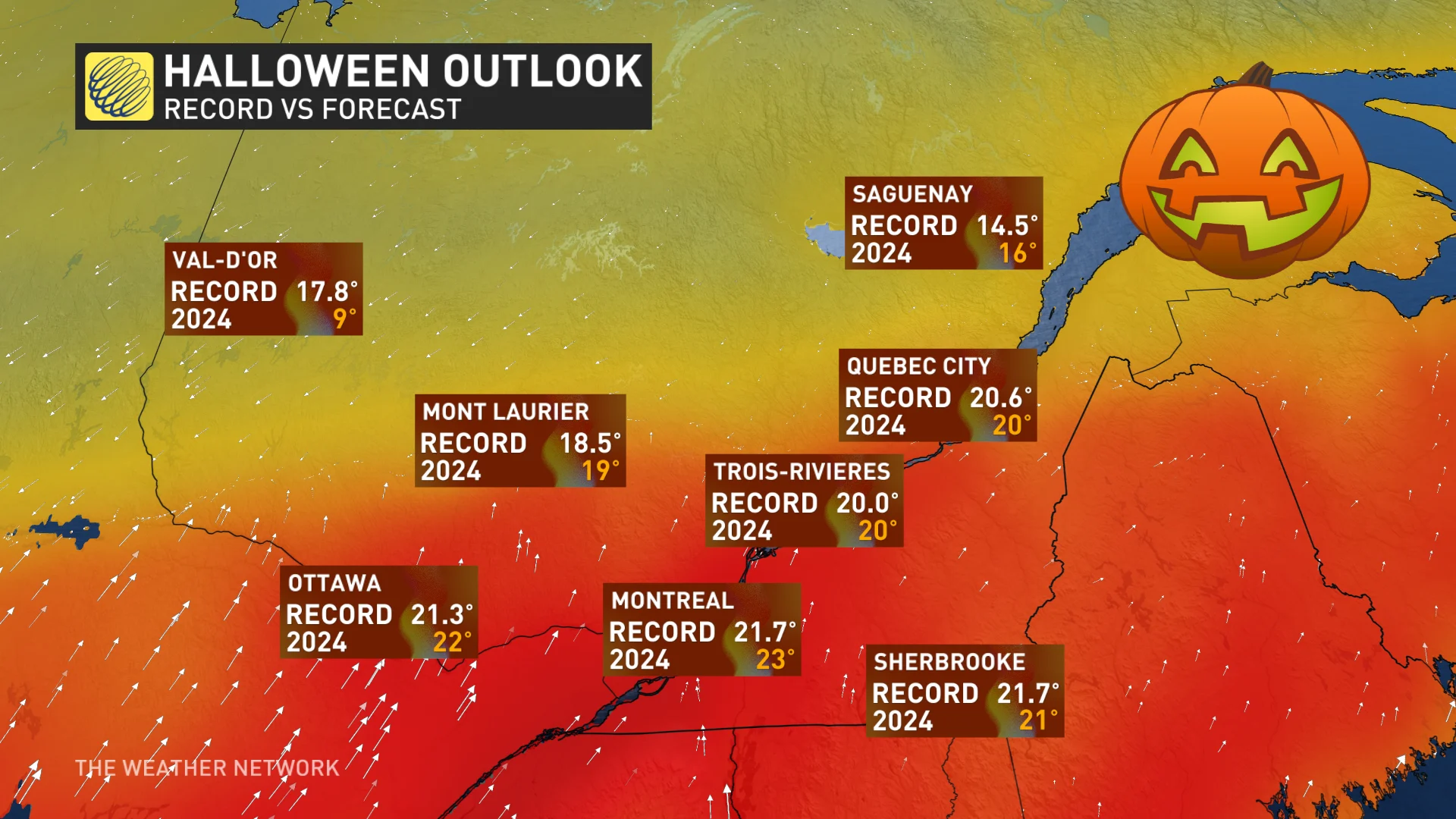 Halloween outlook in Quebec (forecast versus record)