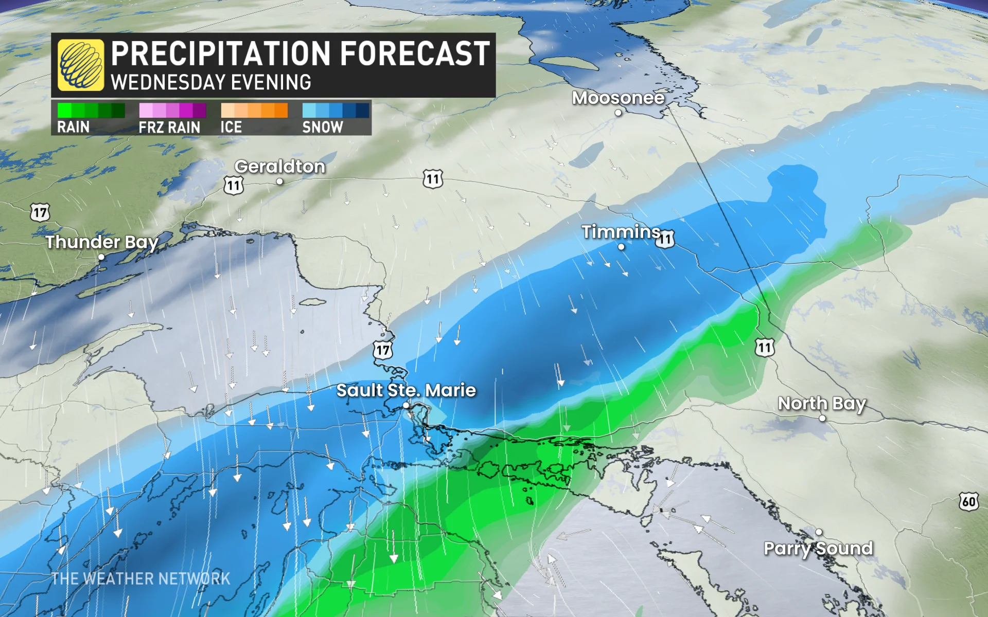 Baron - Northern Ontario precipitation Wednesday evening - Mar19