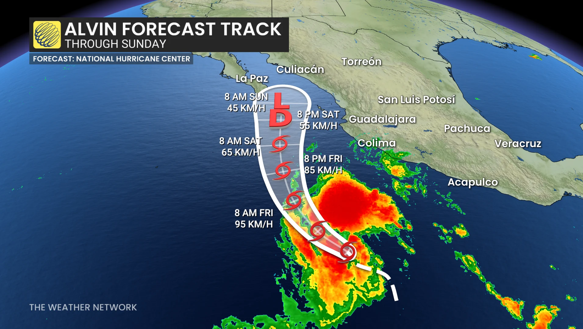 Alvin, Hurricane, Season, Pacific, Wind, Rain, Forecast, May 29, 2025. (The Weather Network)