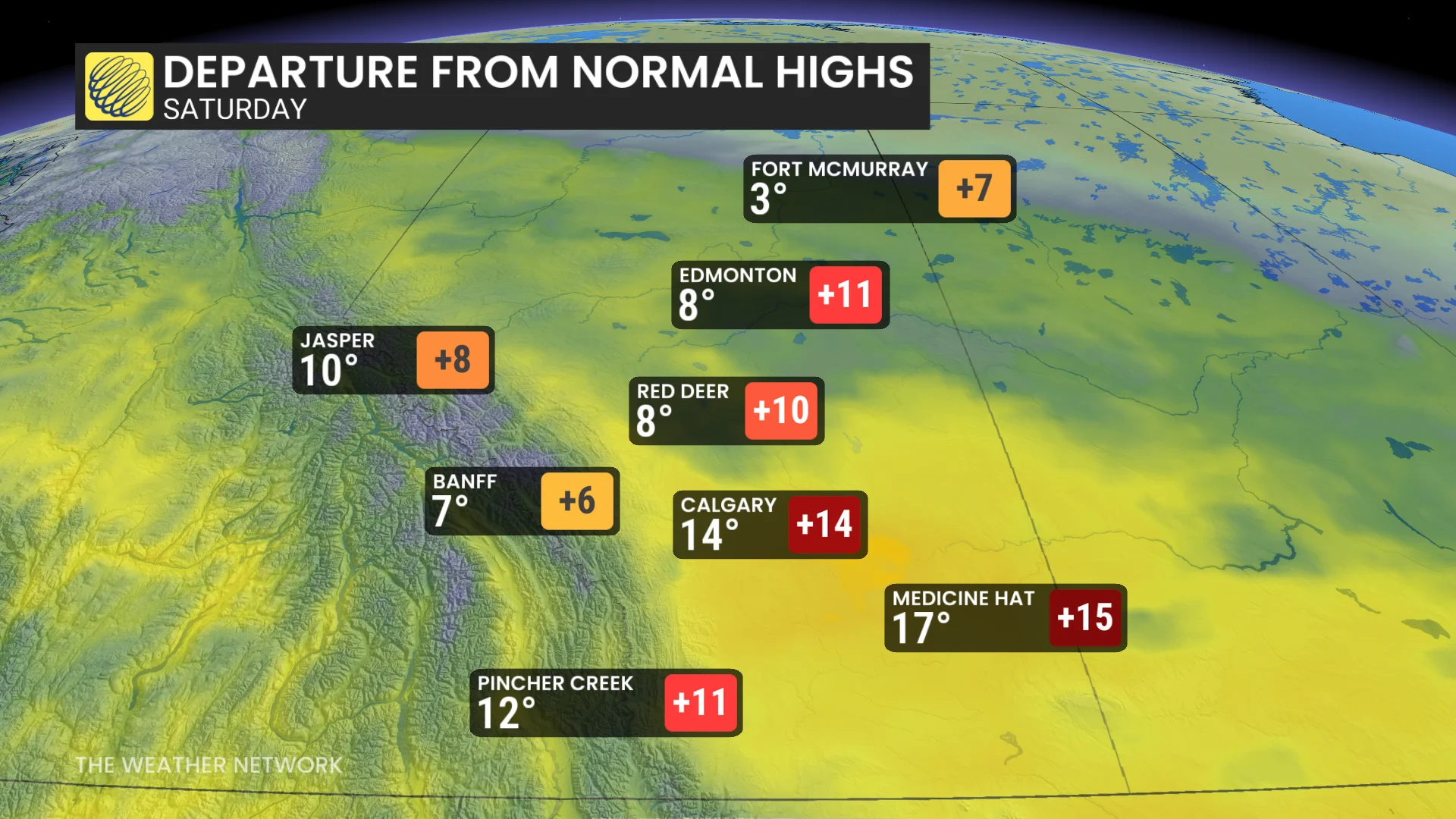 Baron - Saturday normal highs Alberta - Mar 6