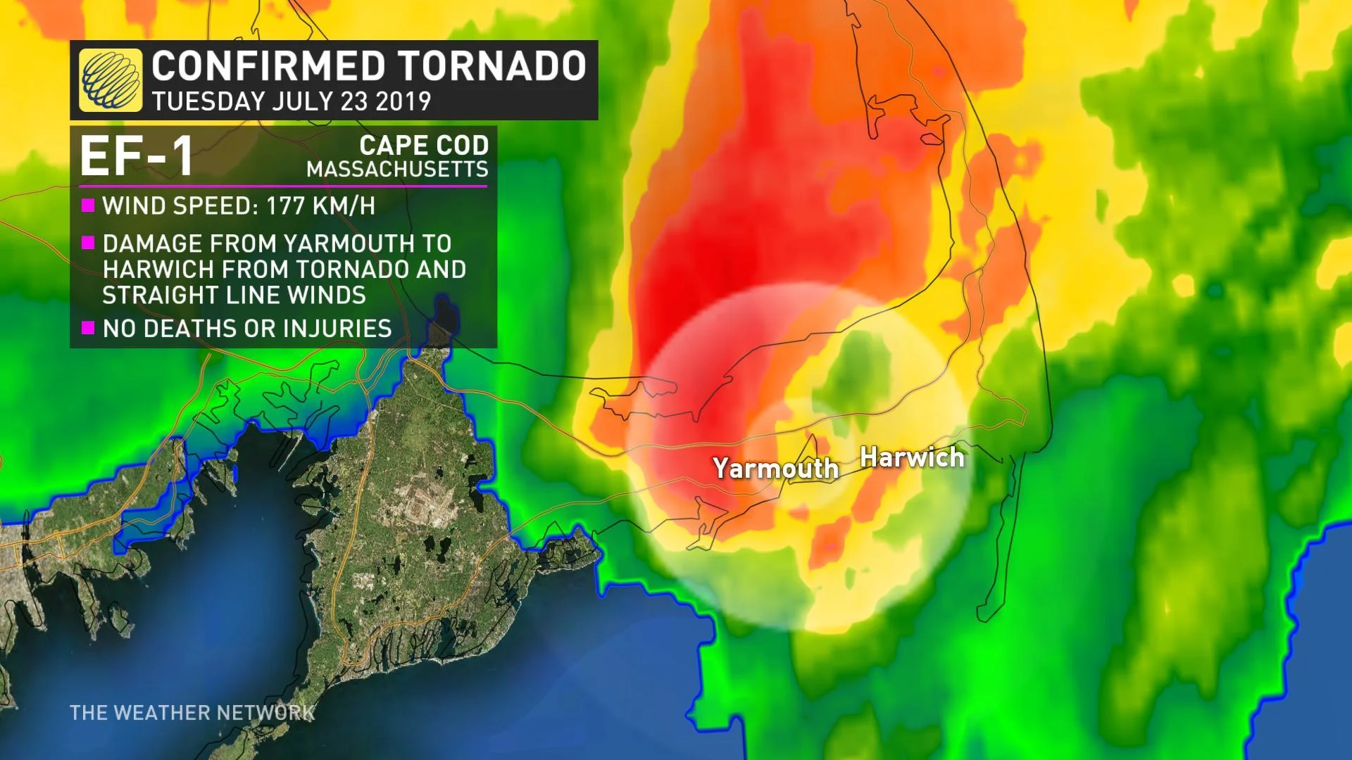 Two rare EF-1 tornadoes hit Cape Cod, thousands without power