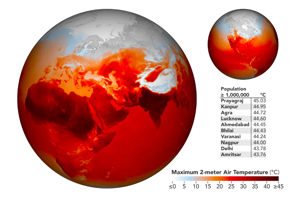 Millions experienced temperatures above 40°C on April 27, 2022. (Joshua Stevens/ NASA)