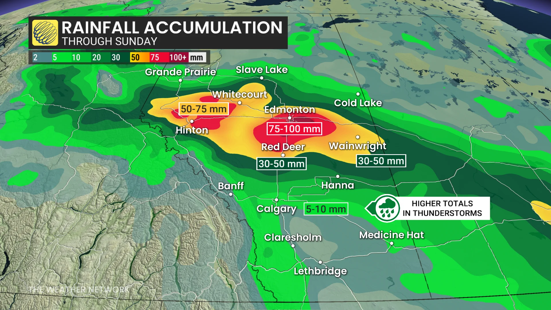 Alberta rainfall through Sunday