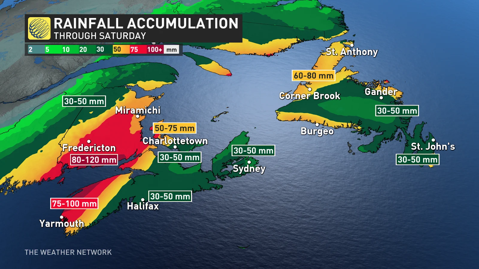 Atlantic Canada rain totals