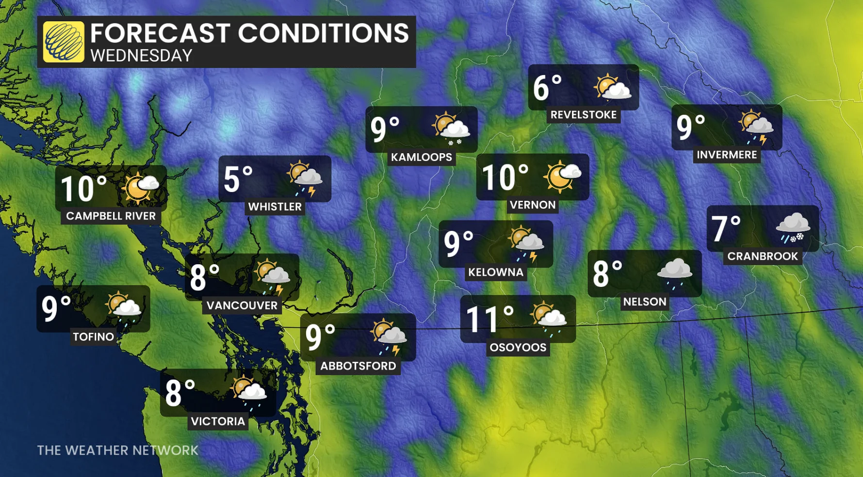 B.C. forecast and icon conditions Wednesday
