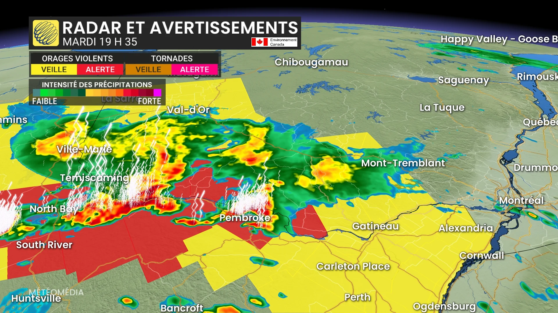 Orages violents au Québec mardi