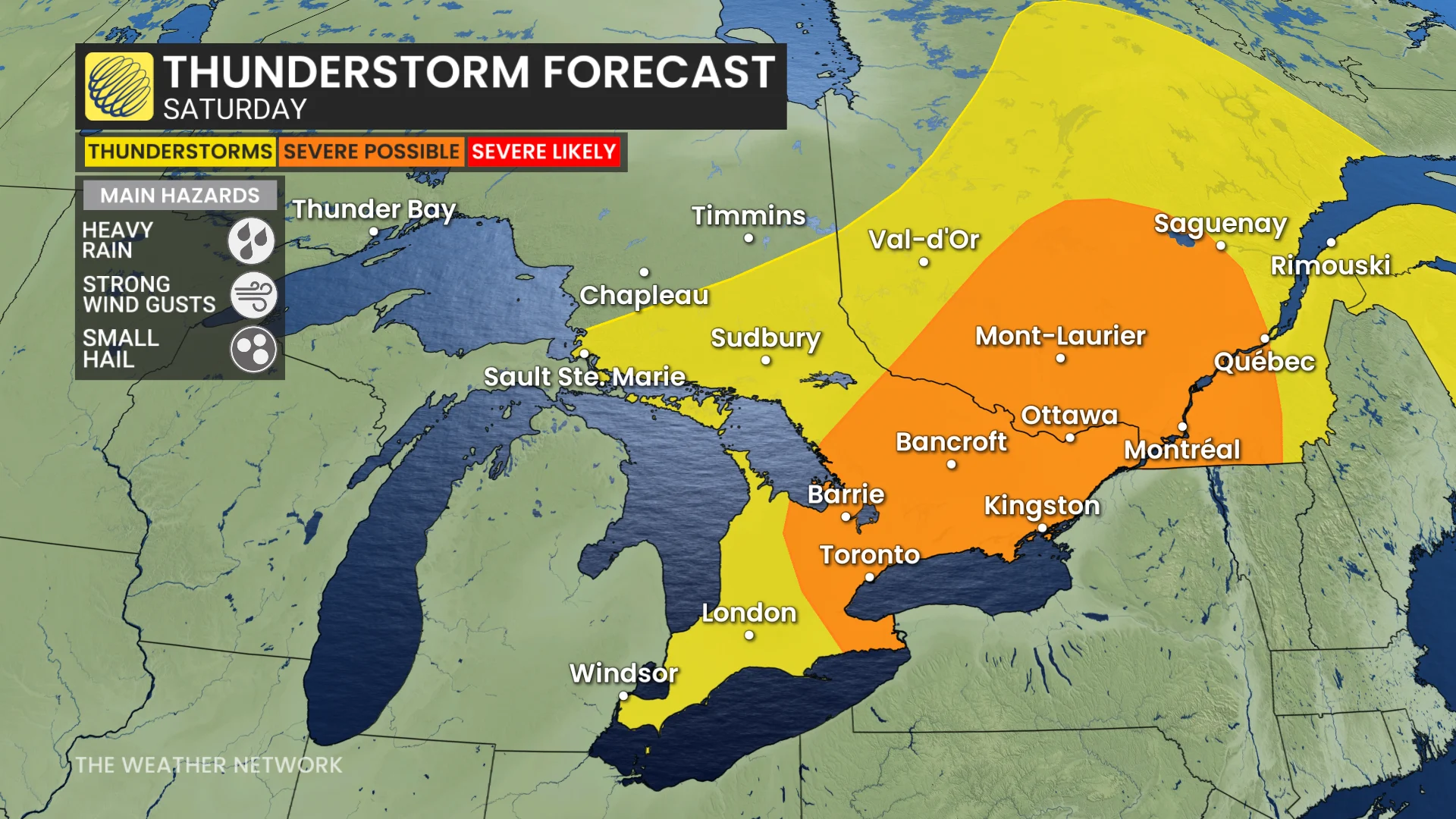 Ontario thunderstorm forecast Saturday
