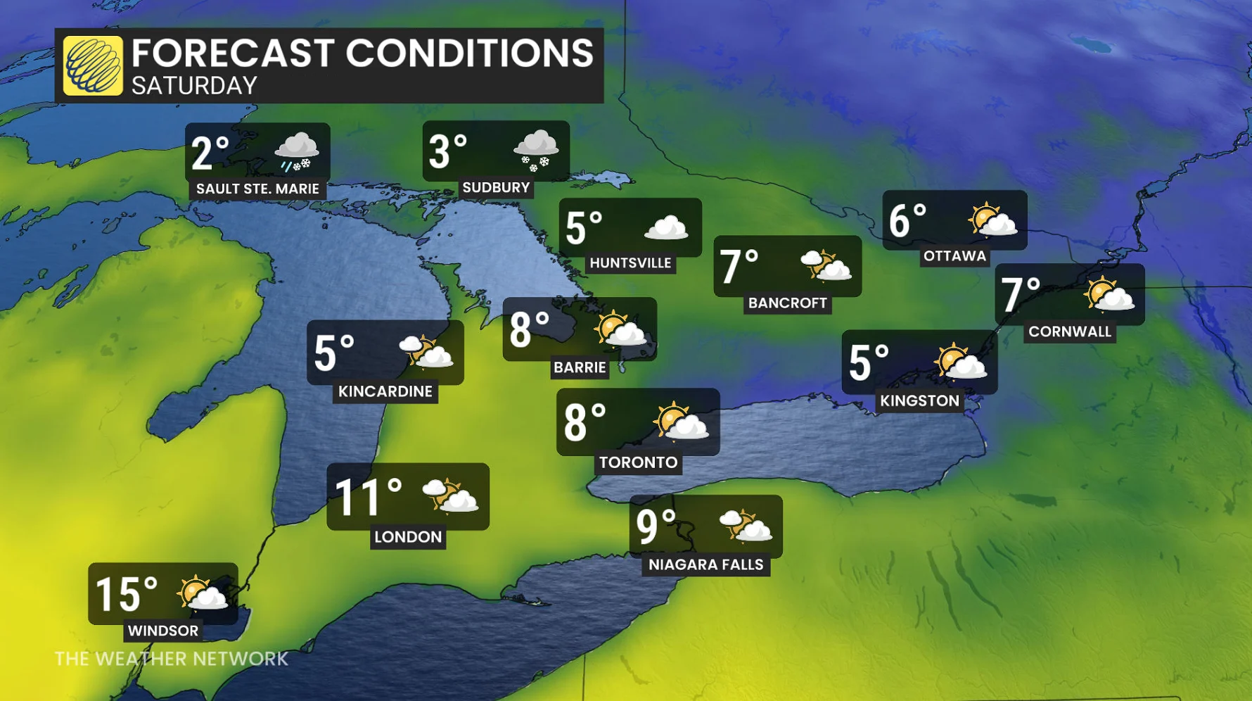 Ontario forecast conditions Saturday