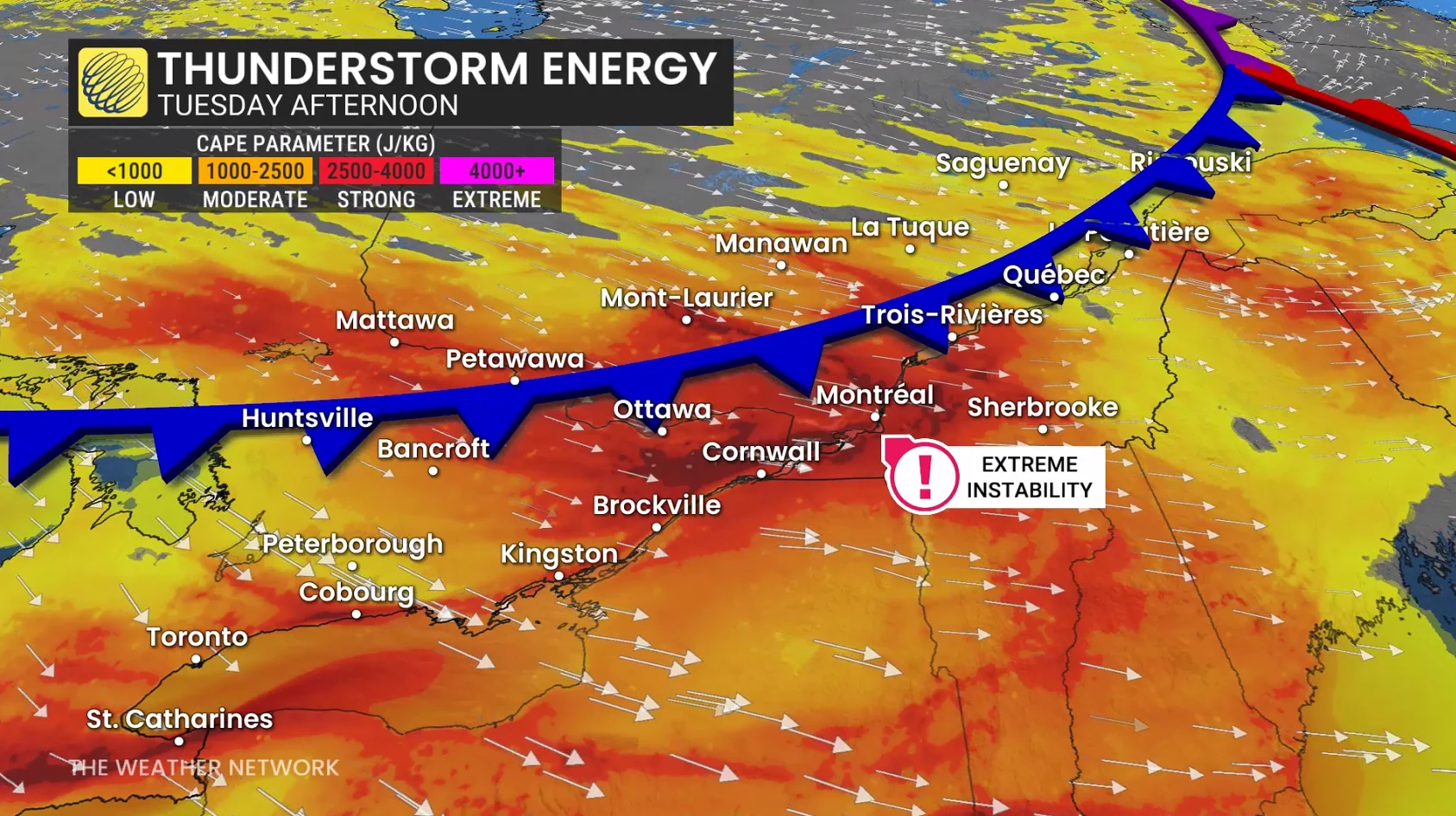 Ontario and Quebec Tuesday afternoon thunderstorm energy - July 13, 2026