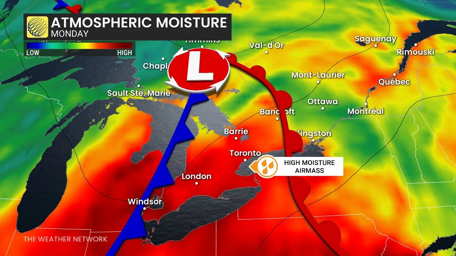Ontario atmospheric moisture Monday