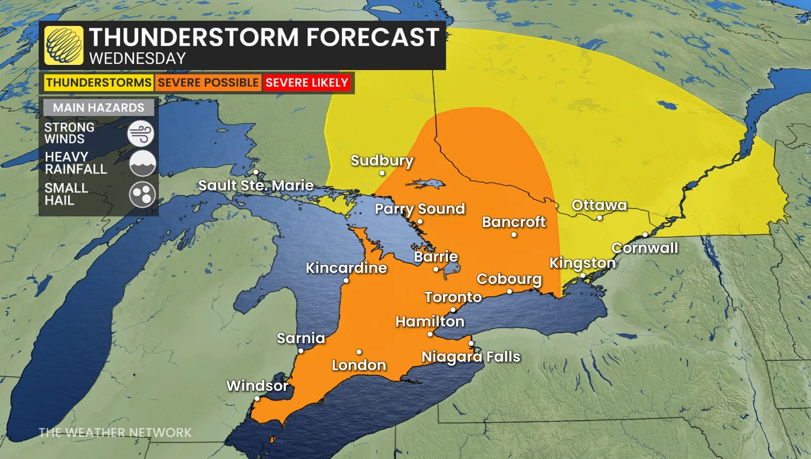 Ontario thunderstorm forecast Wednesday