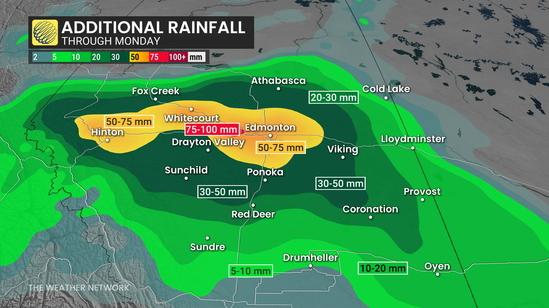Alberta rainfall through Monday