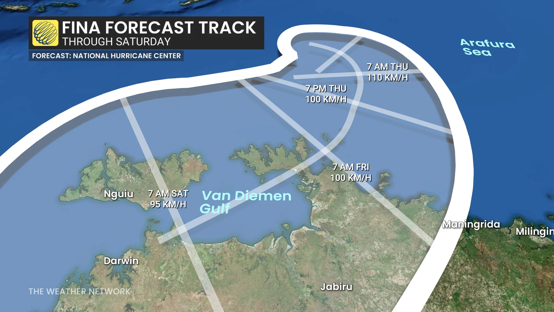 Tropical Cyclone Fina forecast track through Saturday