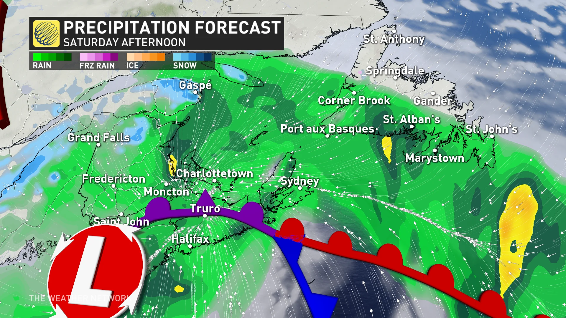 Baron - Atlantic Canada Saturday afternoon precipitation - Nov23