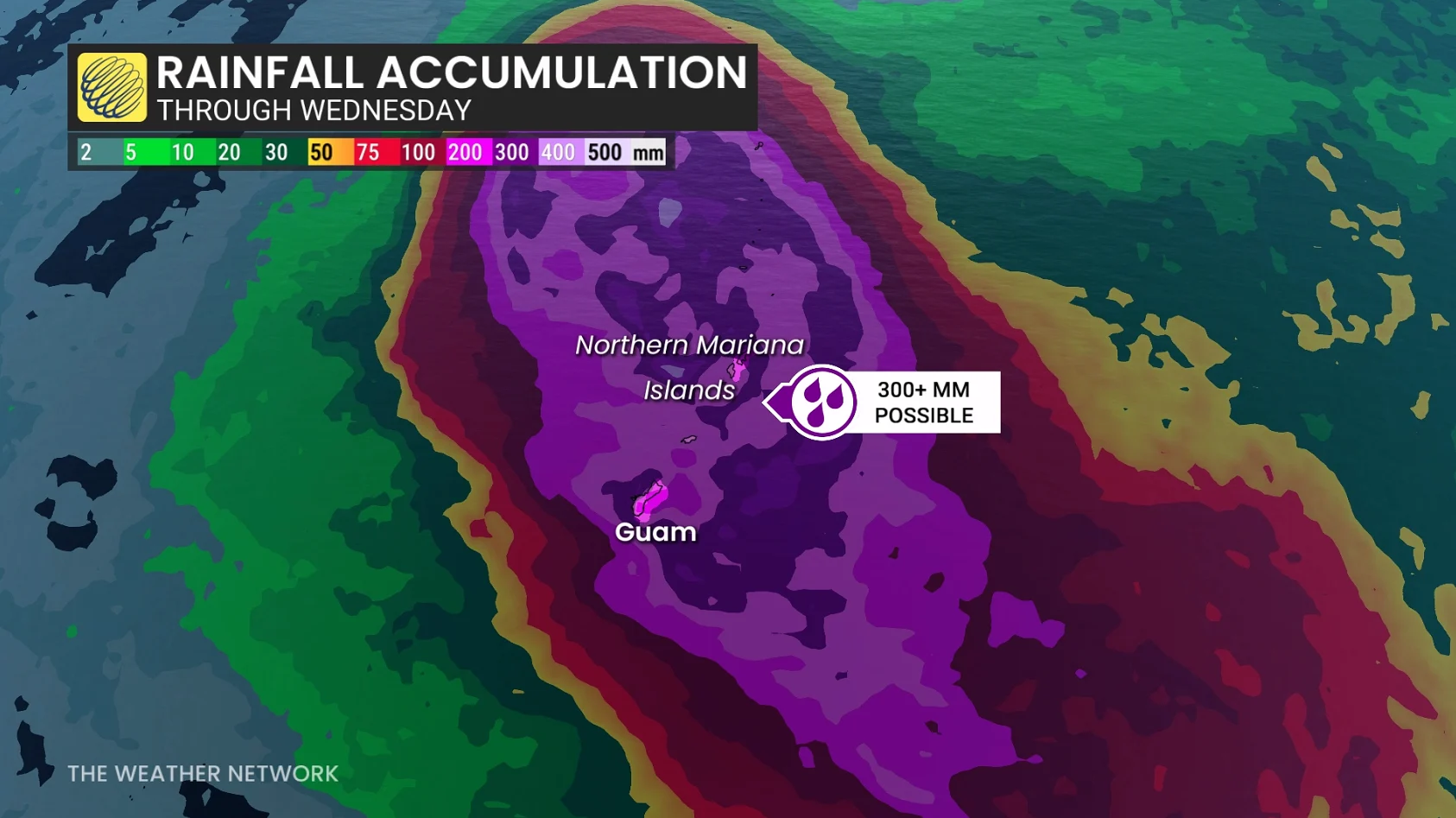 Super Typhoon Sinlaku rainfall projections through Wednesday