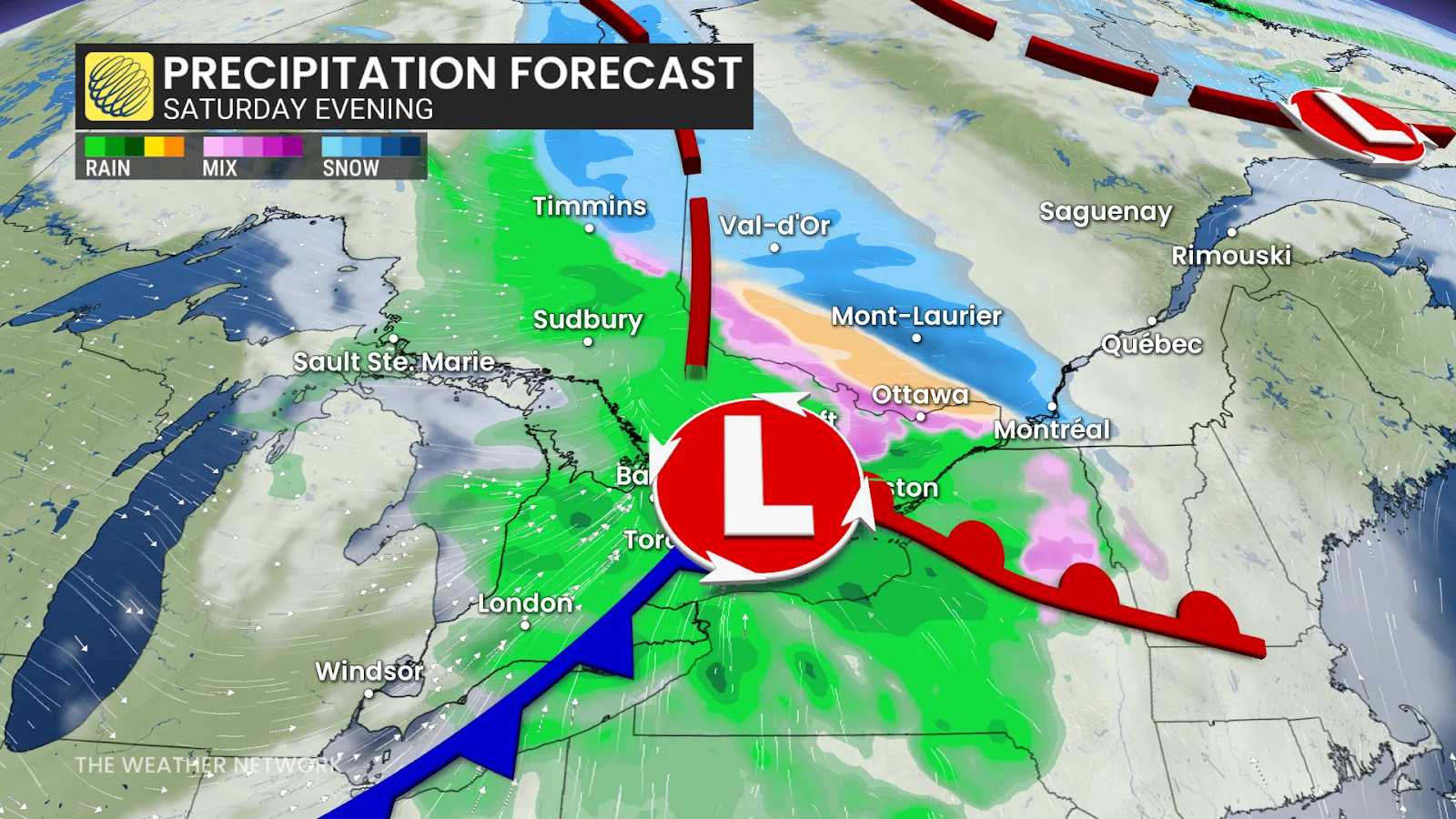 Ontario Quebec forecast precipitation Saturday evening - Nov. 14, 2025