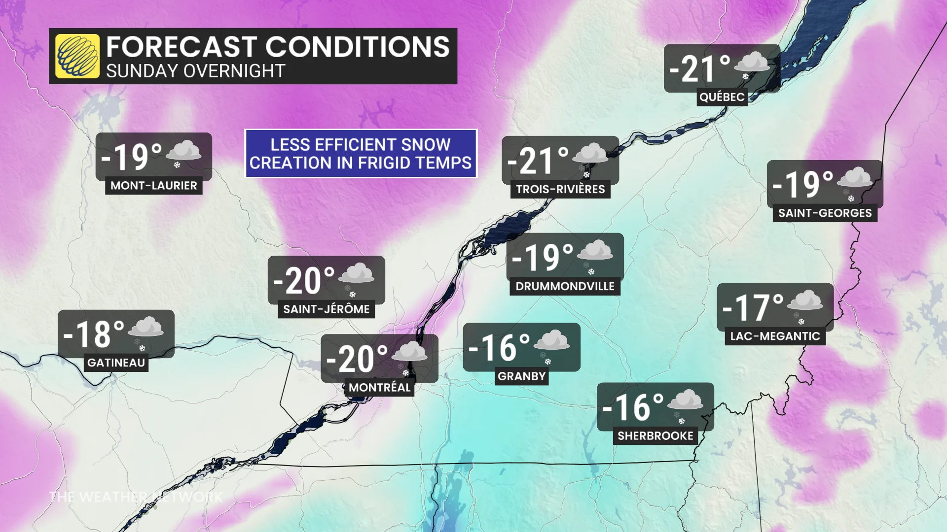 Baron - Quebec overnight temperatures Sunday - Jan 22
