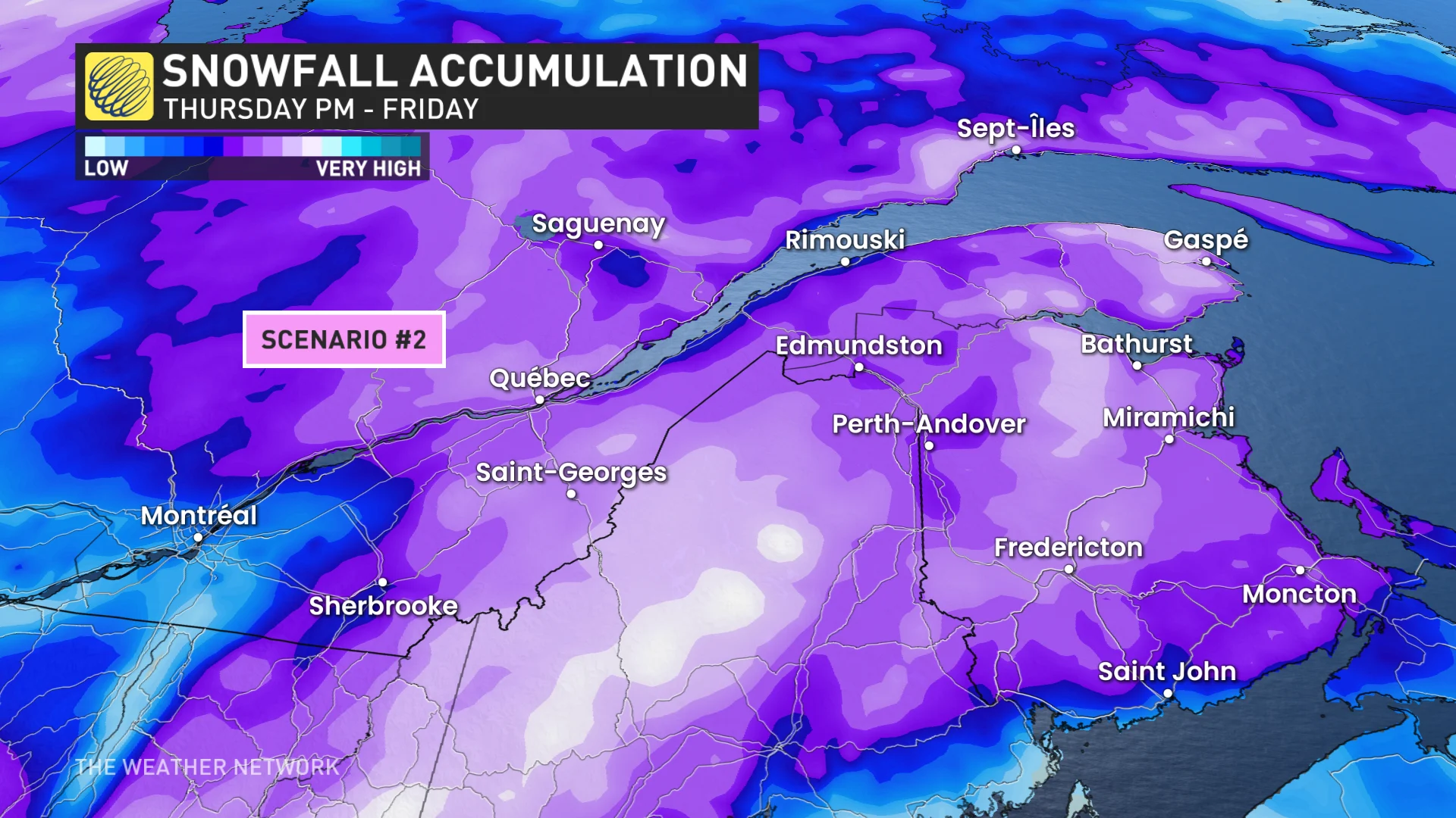 Quebec scenario 2 for snowfall Thursday to Friday