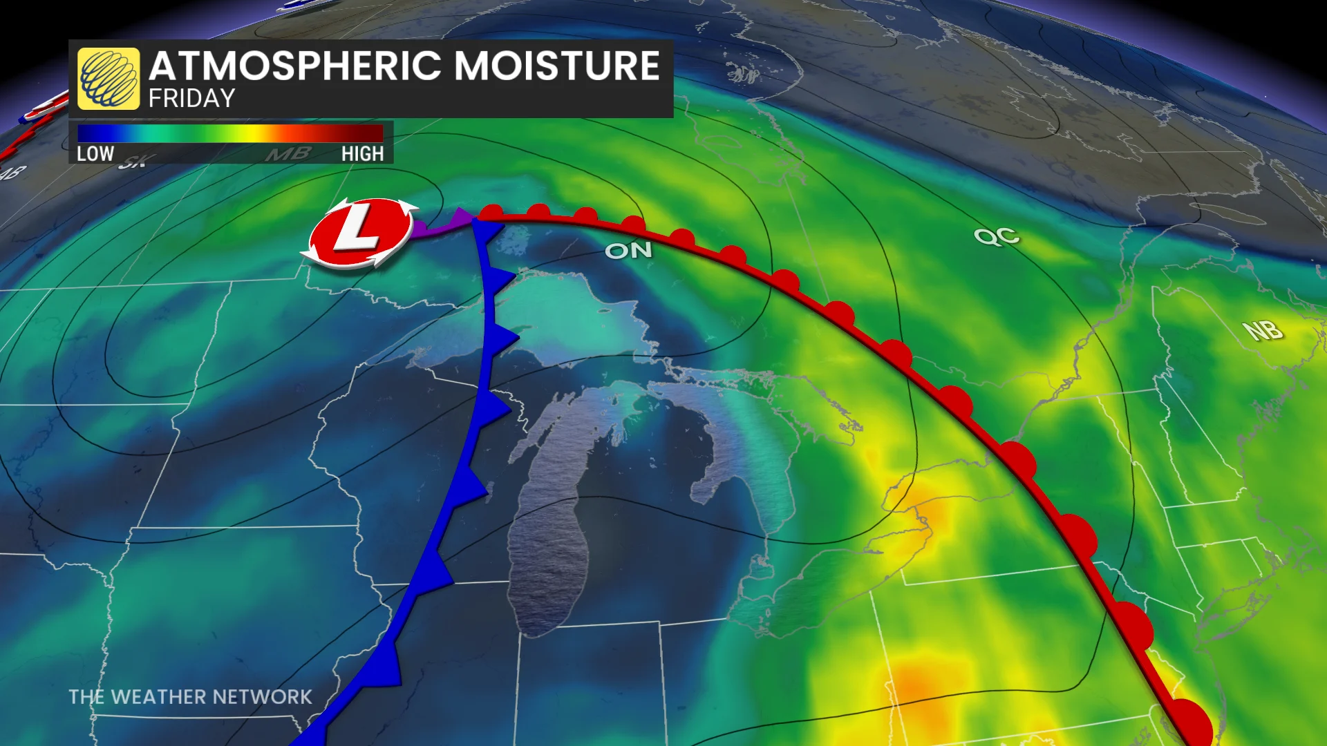 Atmospheric moisture Friday Great Lakes region