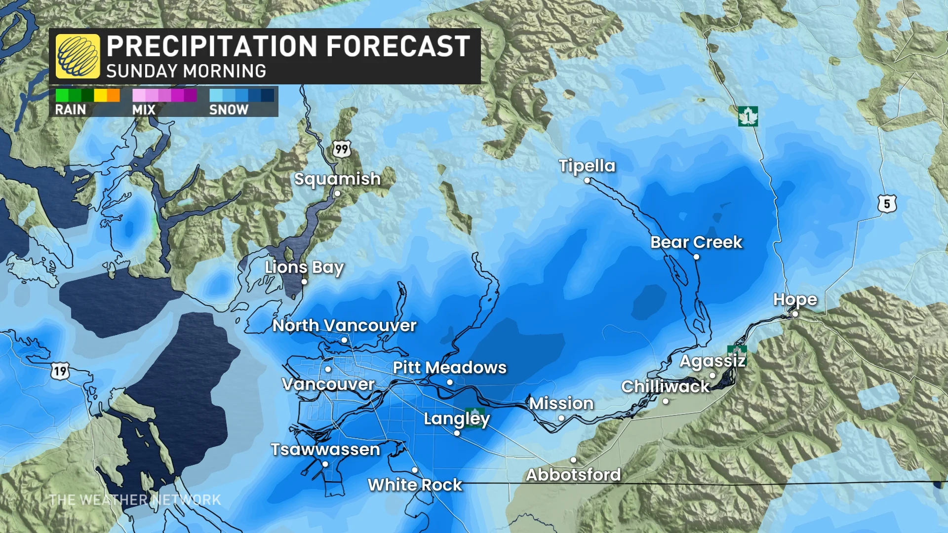 Sunday morning precipitation forecast for B.C.Feb. 1
