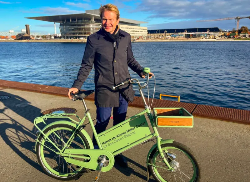 Bo Cerup-Simonsen, CEO of the Mærsk Mc-Kinney Møller Centre for Zero Carbon Shipping in Copenhagen, is seen on the city's waterfront. (Lily Martin/CBC)