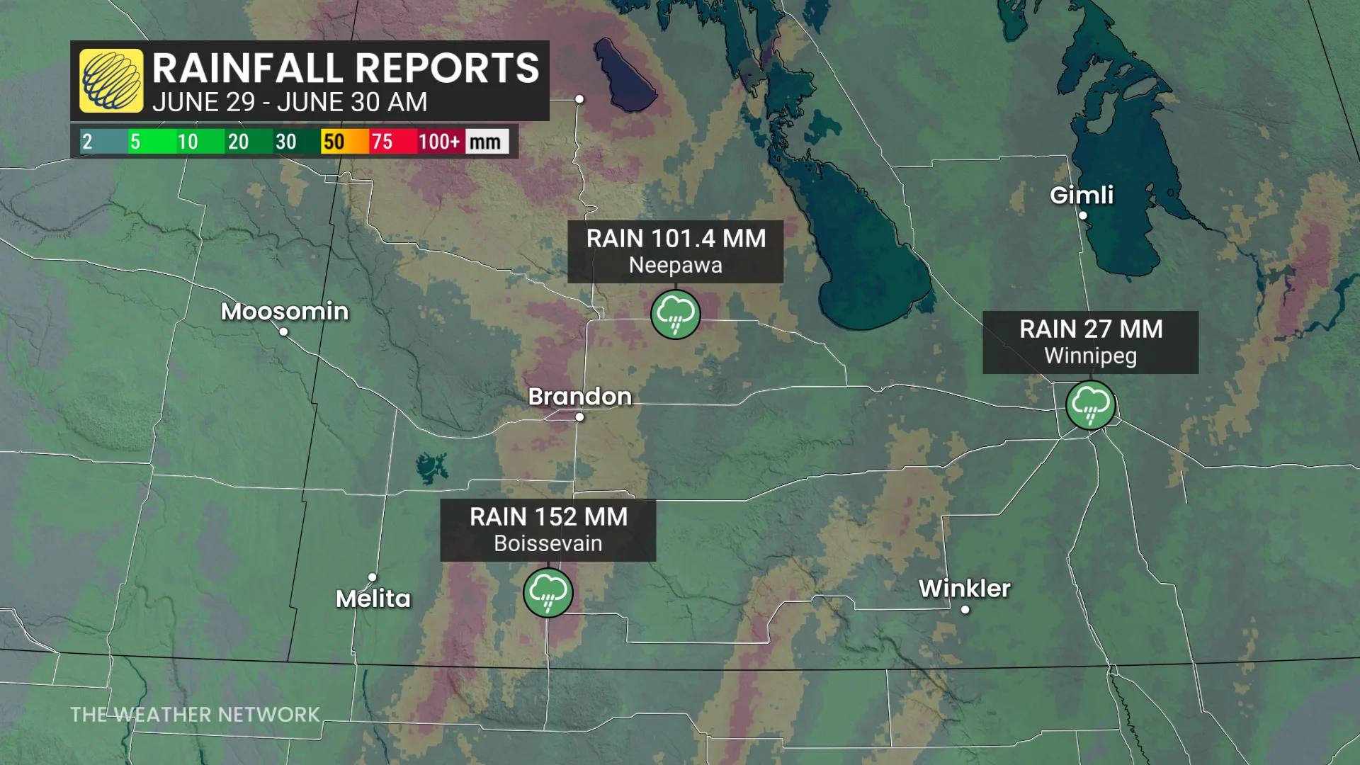 Manitoba, Rain, Prairies, Storm, Flood, June 30, 2026. (The Weather Network)
